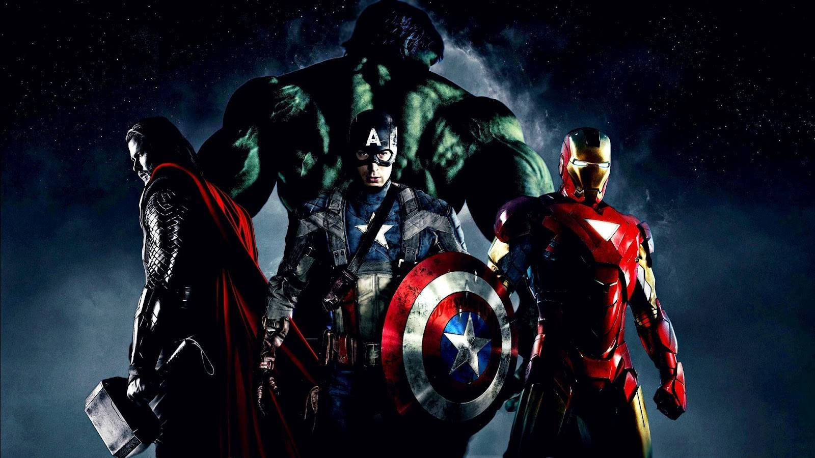 漫威超級英雄：浩克、索爾、美國隊長和鋼鐵人。