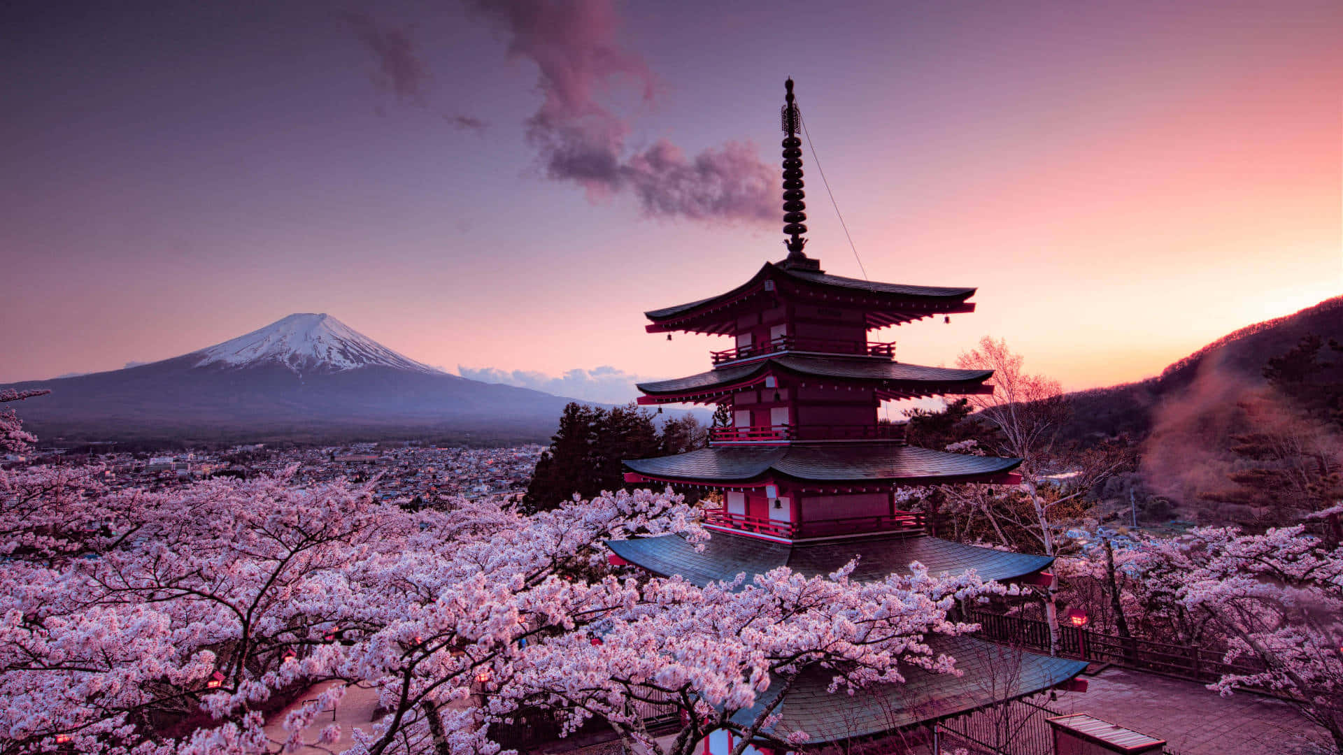 忠灵塔与富士山景 壁紙