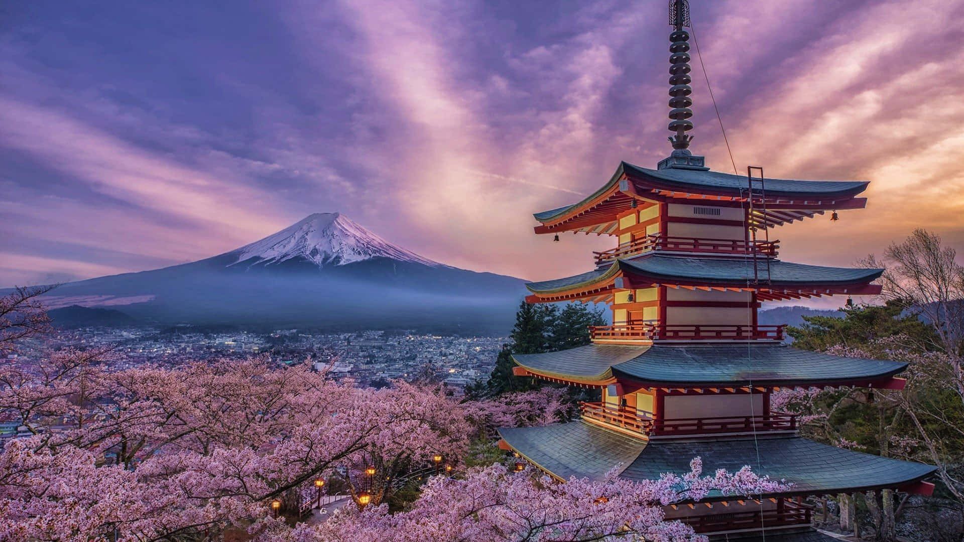 忠灵塔远眺富士山景 壁紙