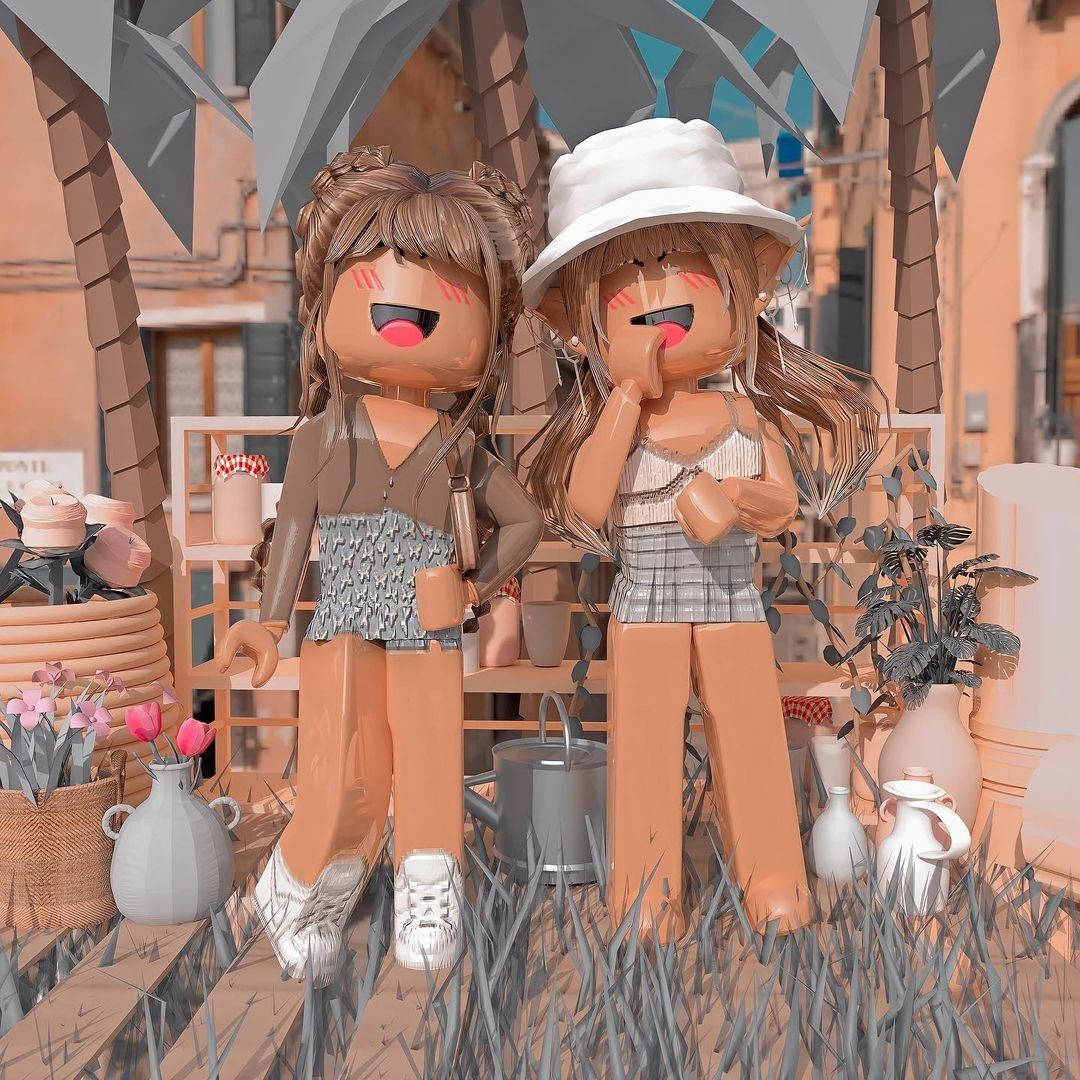 快樂的兩位Roblox女孩學院風花園頭像桌布 壁紙