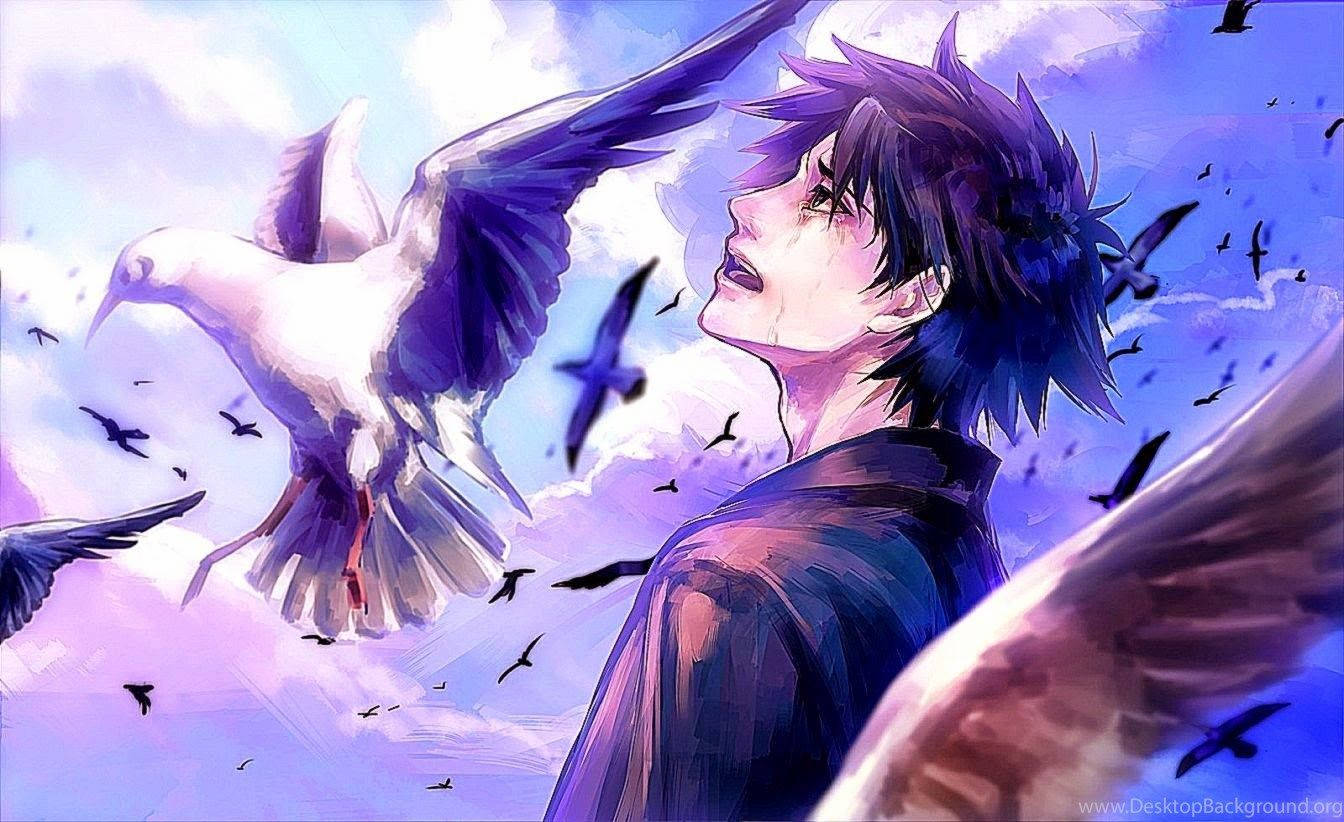 悲傷動漫男孩與鳥桌布 — 动漫男孩 壁紙
