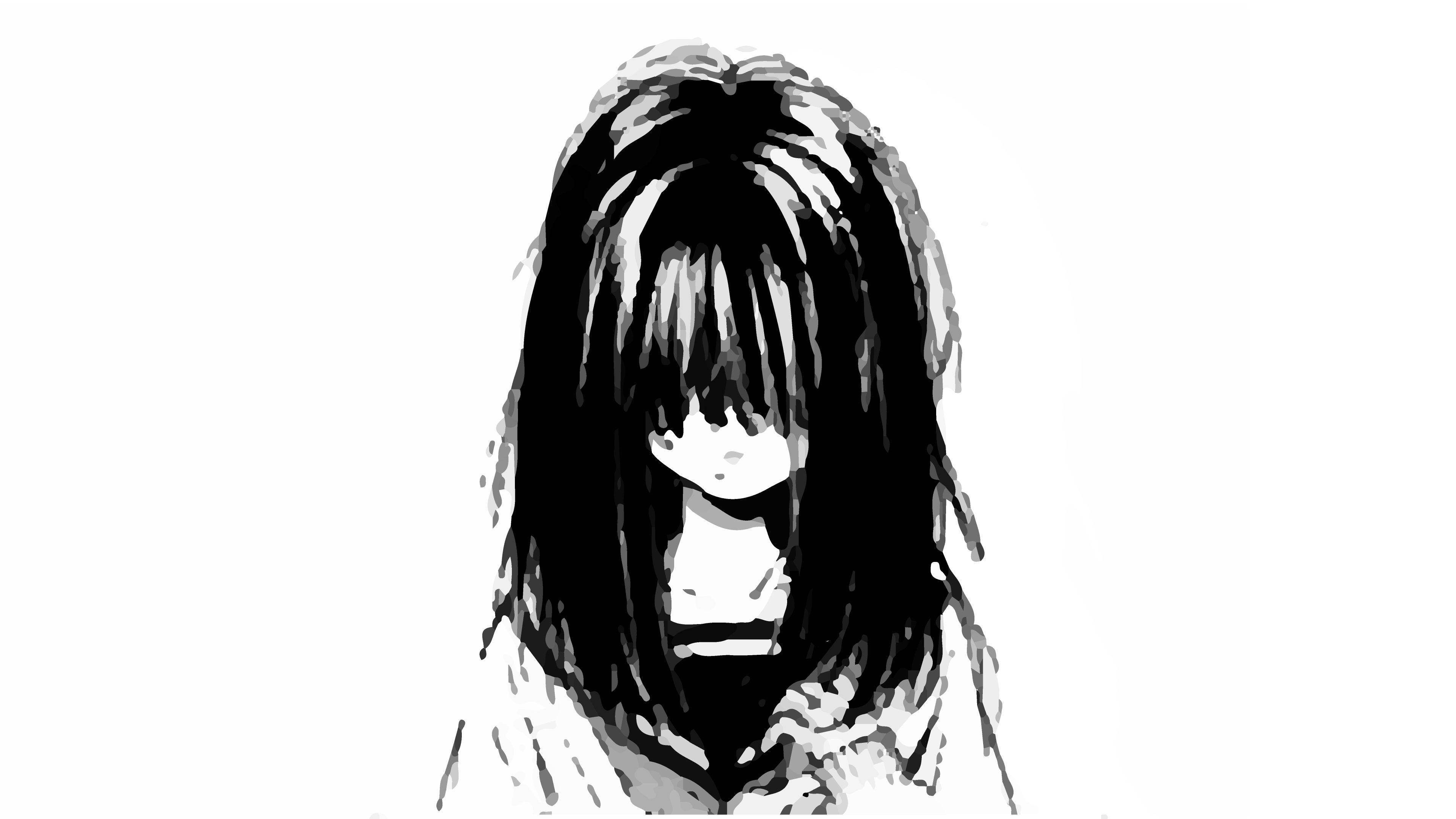 悲傷黑白制服動漫女孩 壁紙