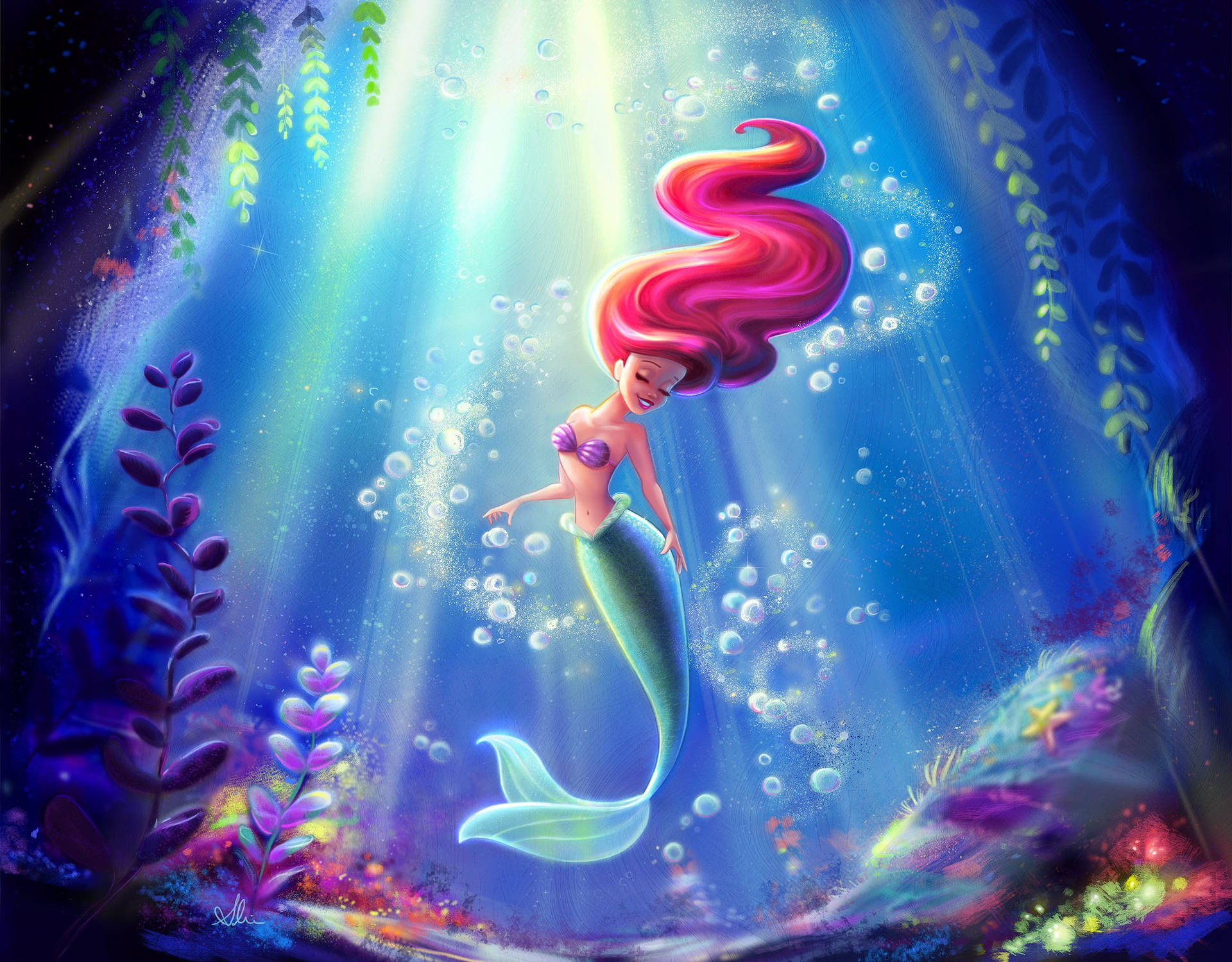 小美人魚愛麗兒水中起舞桌布。 — 美人鱼 壁紙