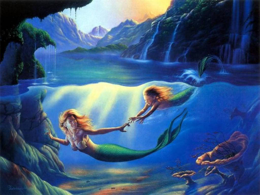 母女美人魚藍色水下壁紙 — 美人鱼 壁紙