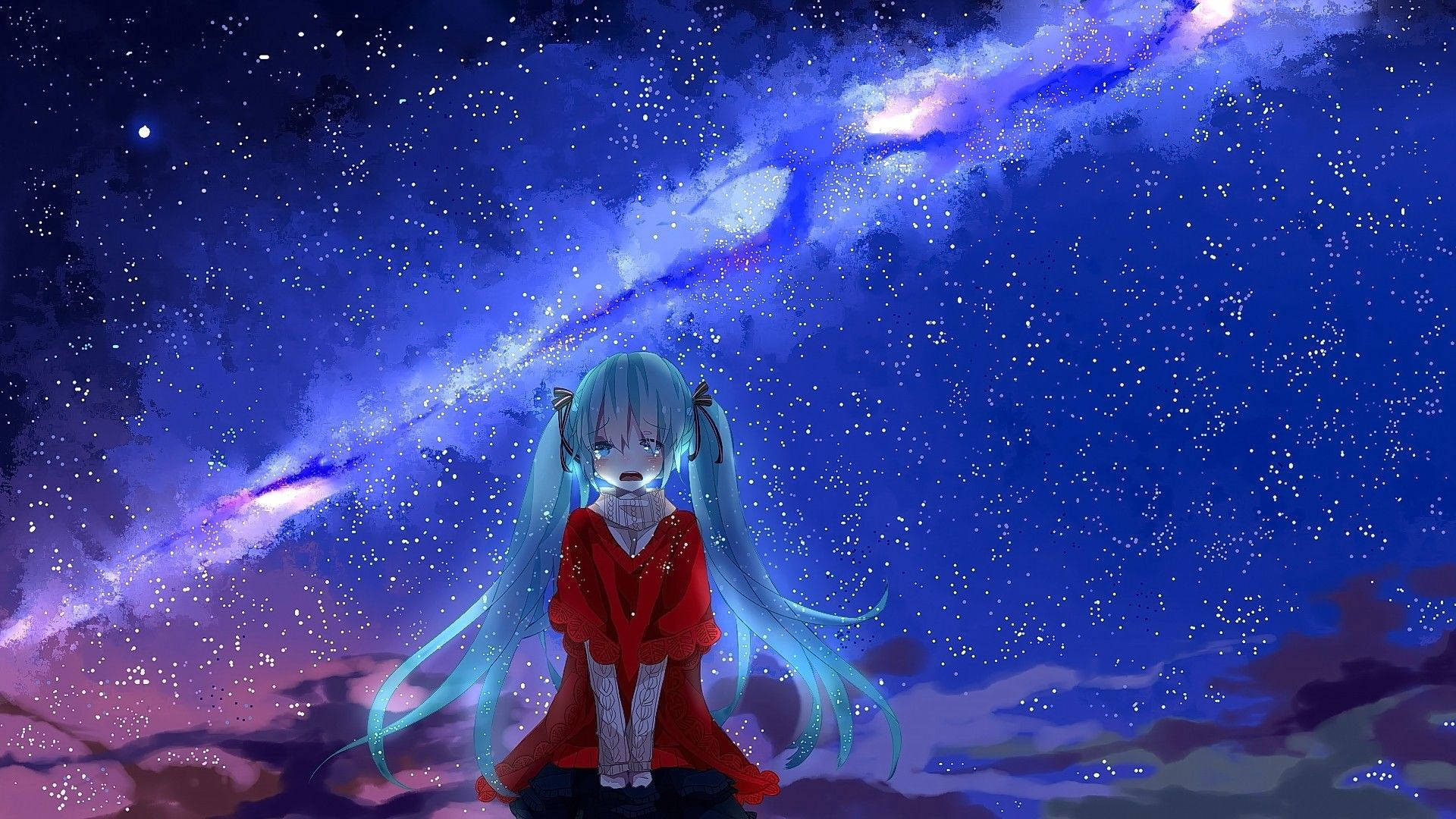 憂鬱初音未來動漫美學桌布 — 星系 壁紙