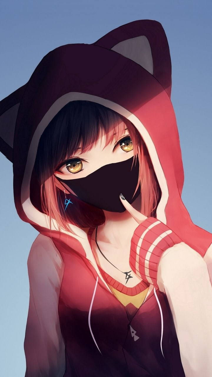 戴上口罩的可爱动漫少女 iPhone 壁纸 壁紙