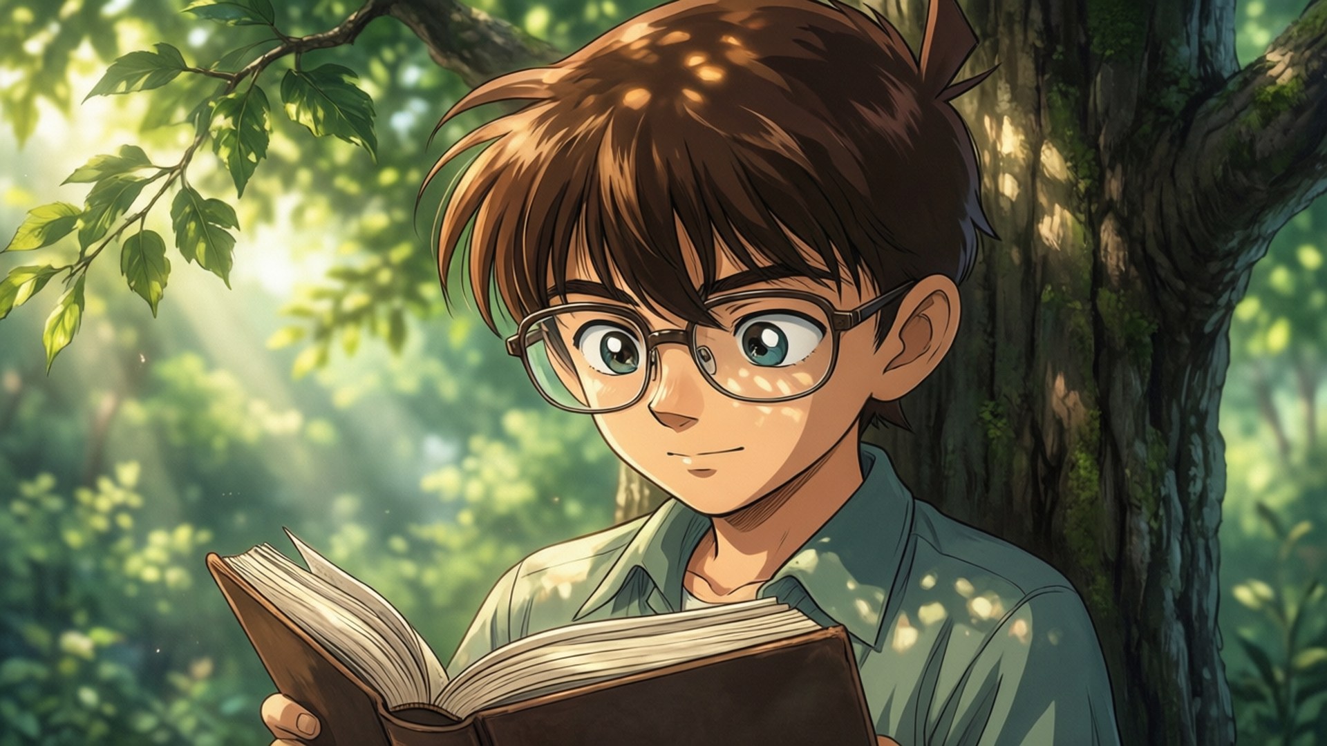 戴眼鏡男孩閱讀 壁紙