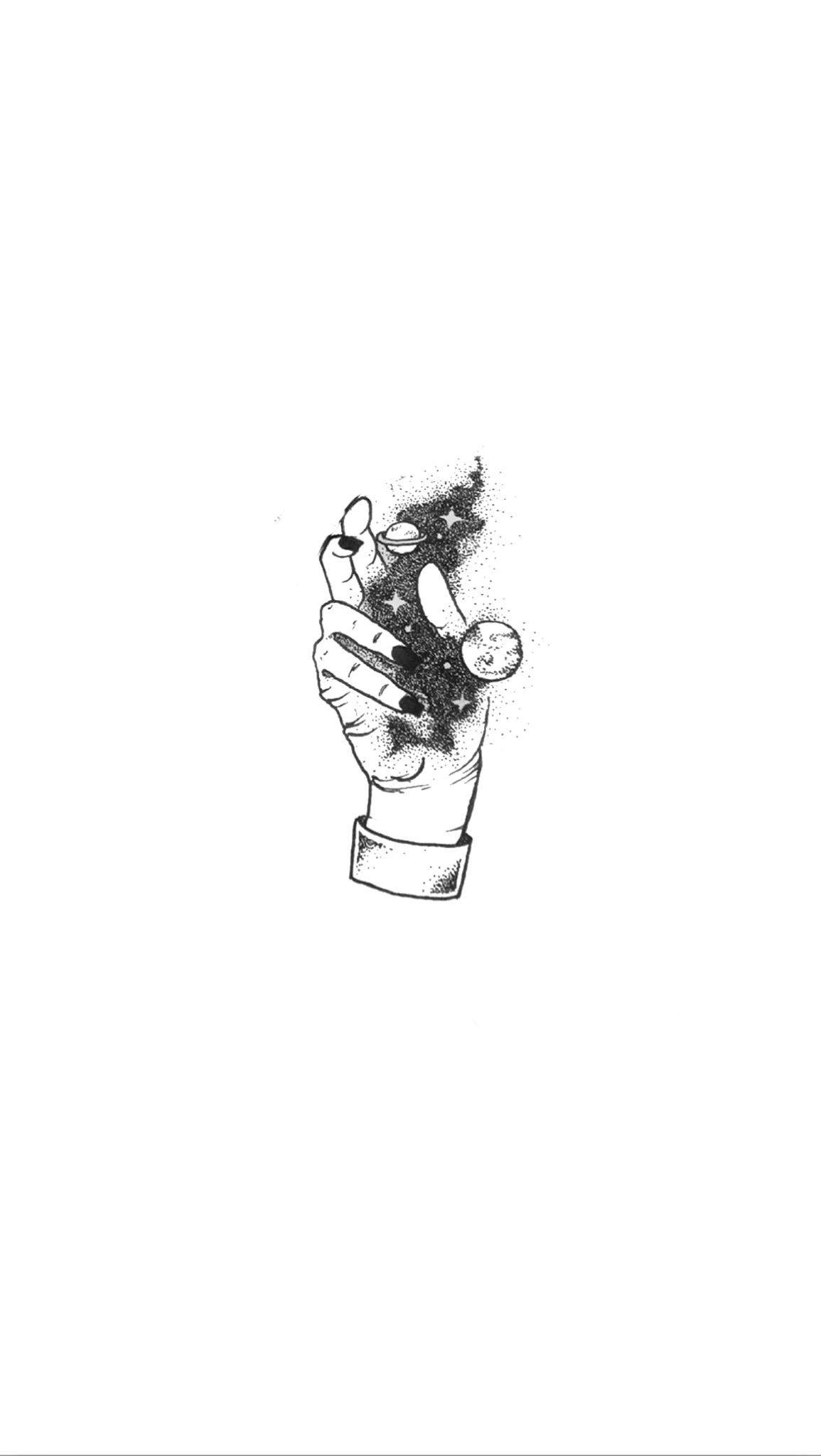 手與星系美學素描 壁紙