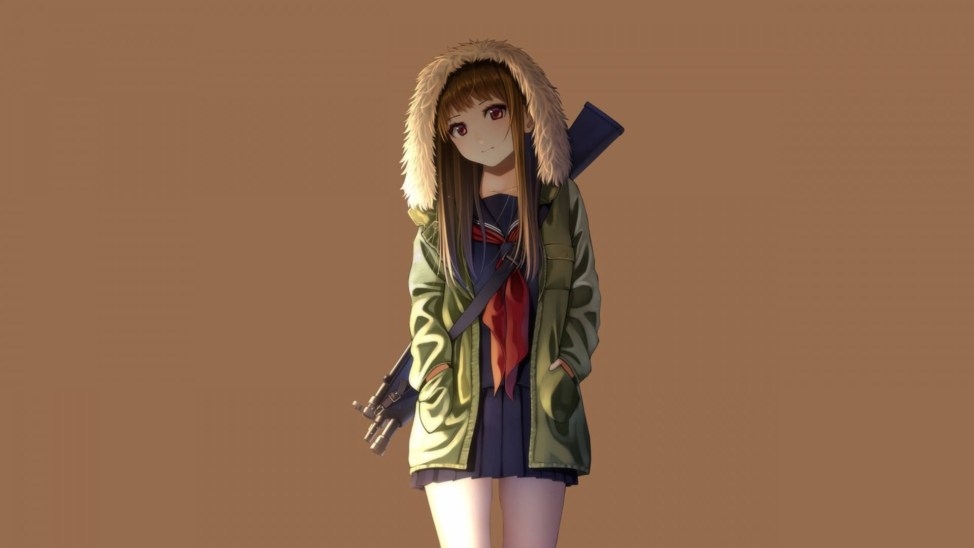 持枪的连帽衫动漫女孩 壁紙