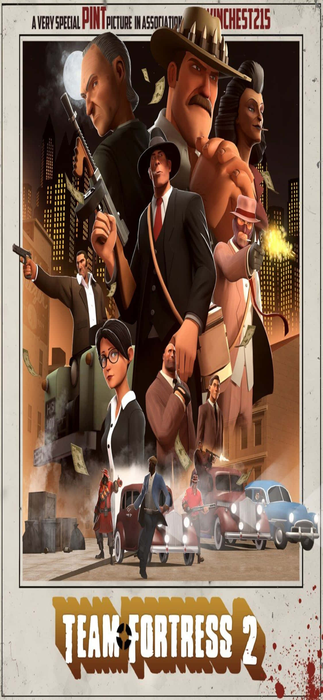 掌中激动人心的动作 - 搭载 TF2 背景的 iPhone Xs 壁紙