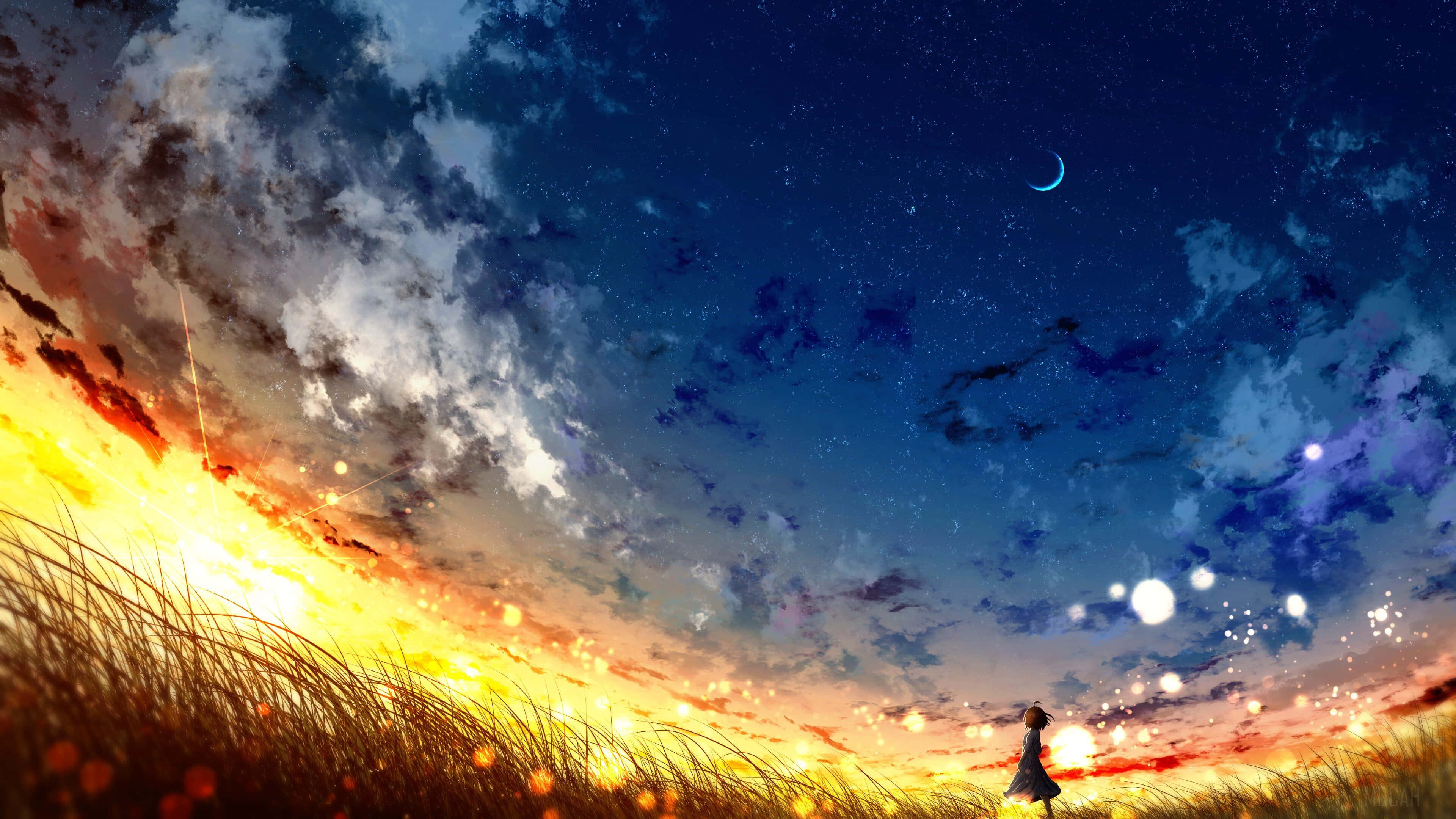 探索動畫風景的黃昏天空 壁紙
