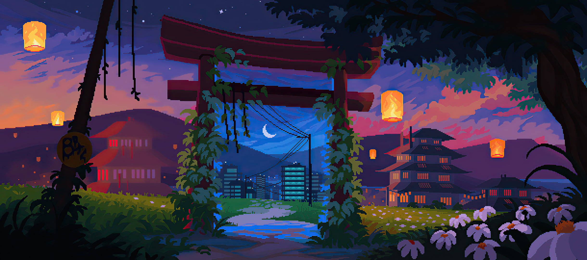 日式神社的唯美像素艺术 壁紙