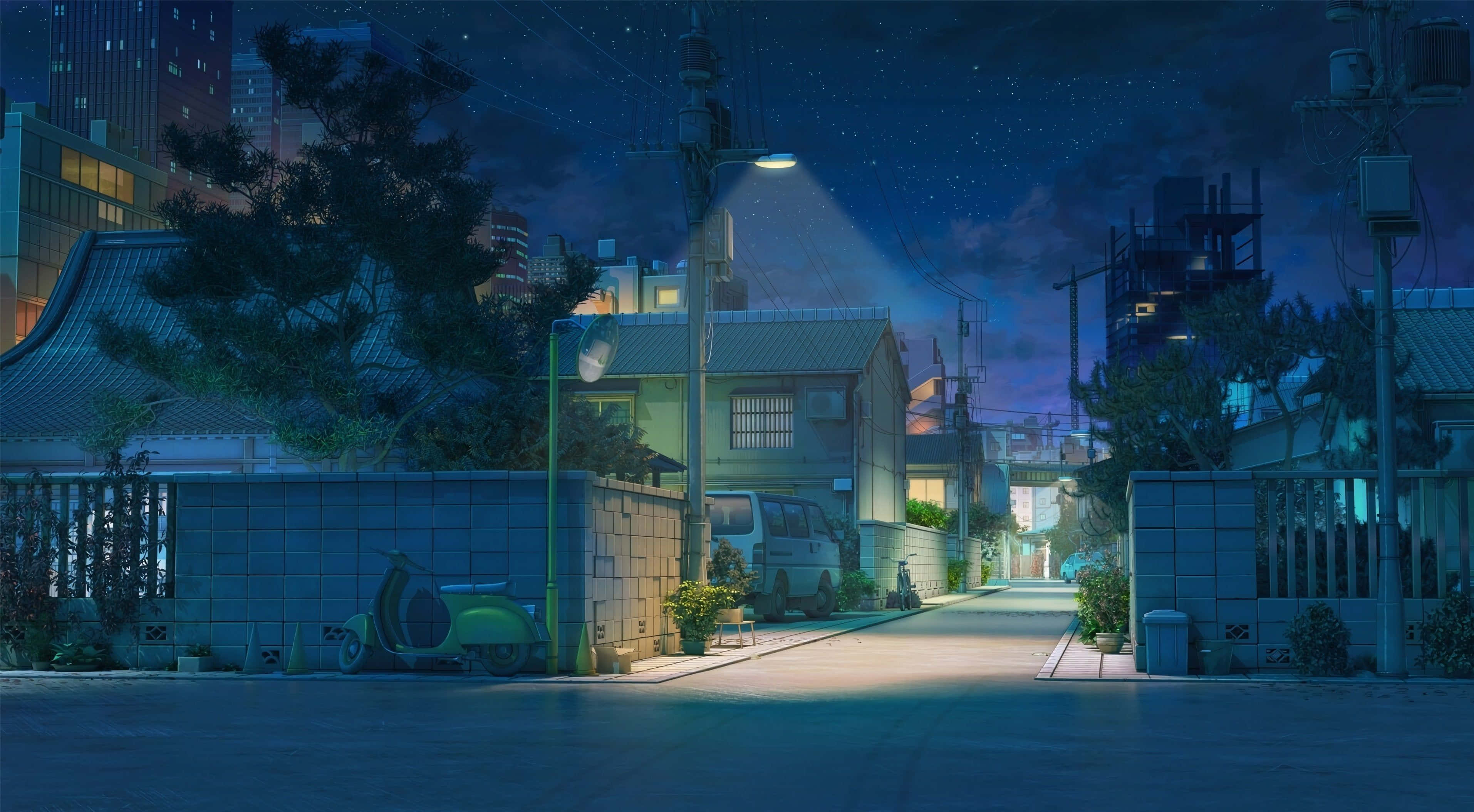 日式美學夜景房屋桌面 壁紙