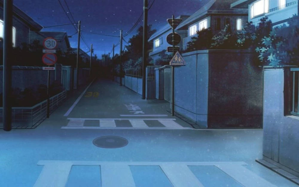 日本動漫暗夜街景 壁紙