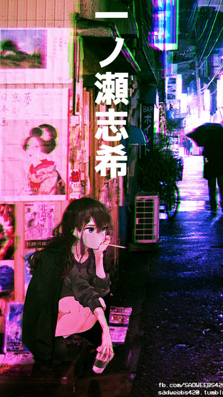 日本城市美学中的忧郁动漫少女 壁紙