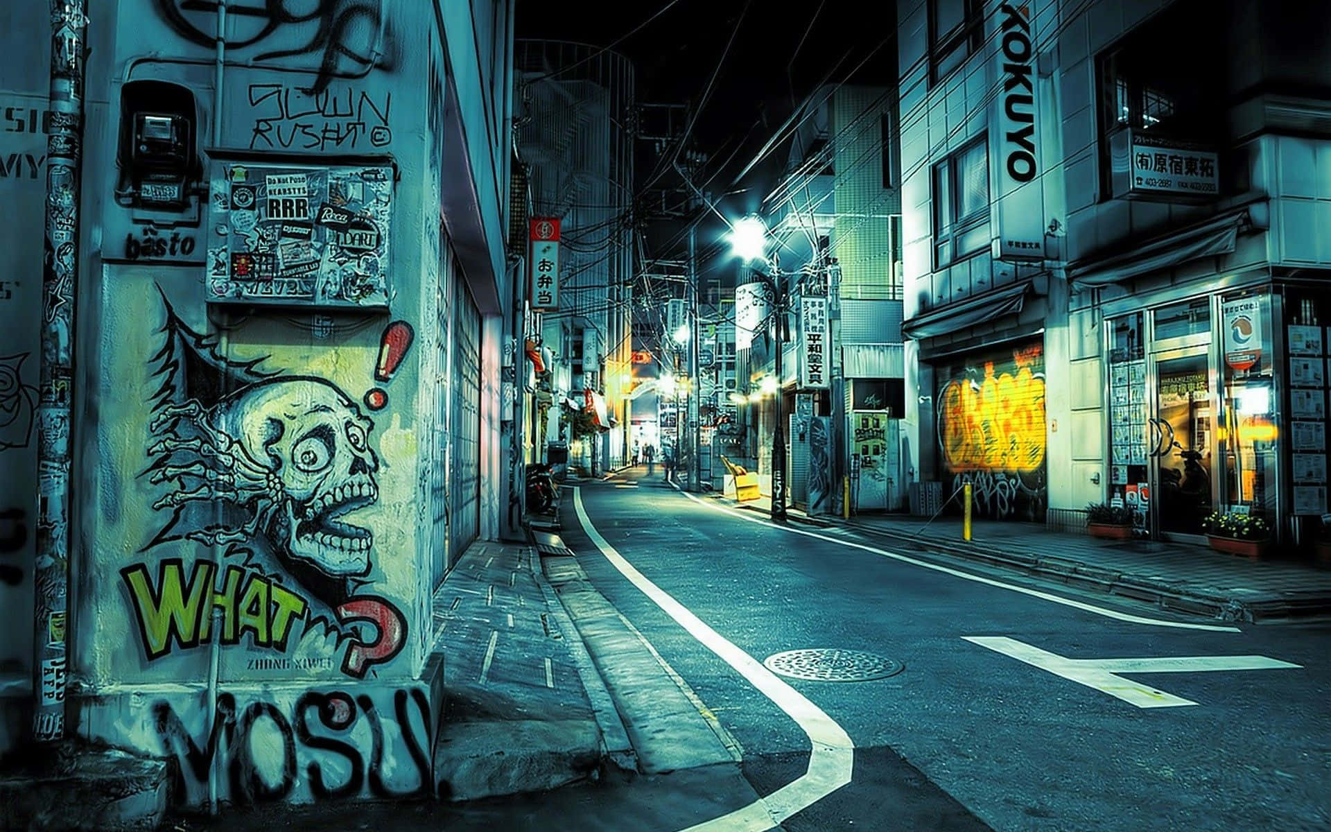 日本東京街頭塗鴉道路背景 壁紙