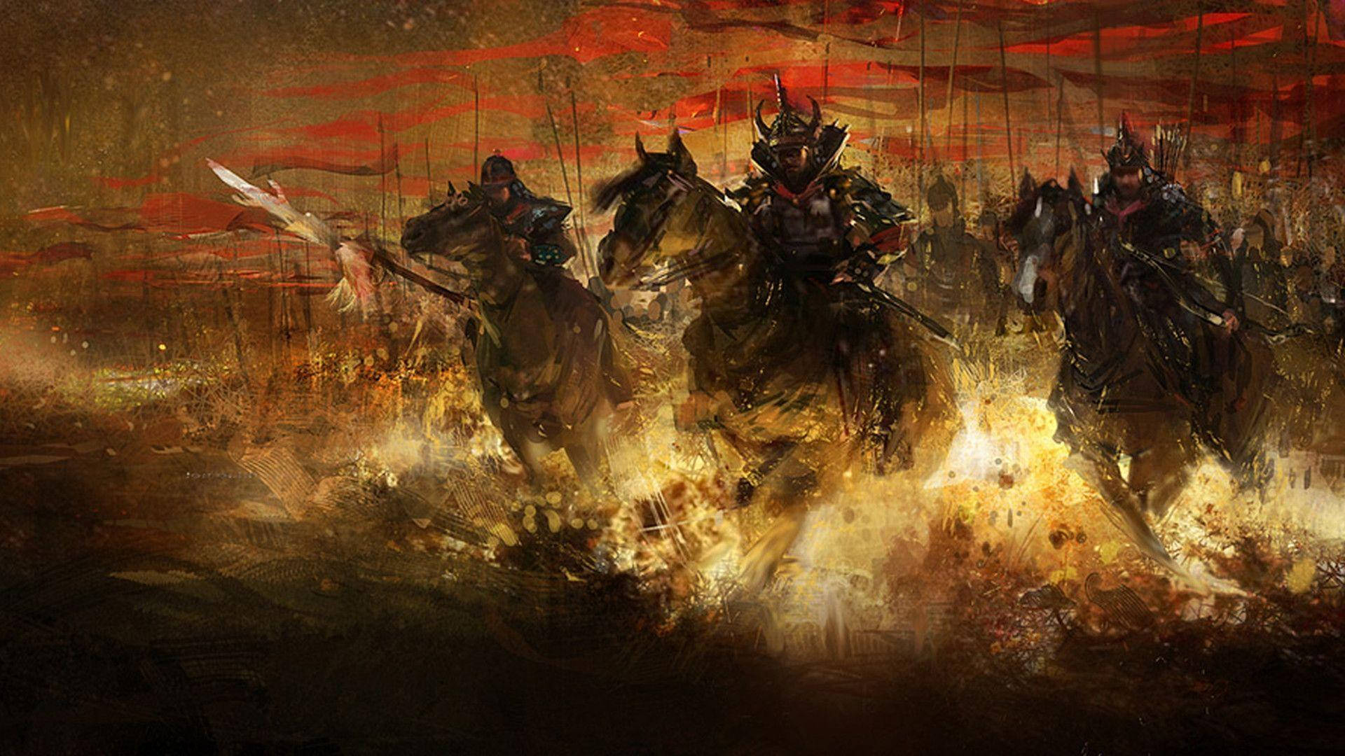 日本武士火焰與駿馬 壁紙