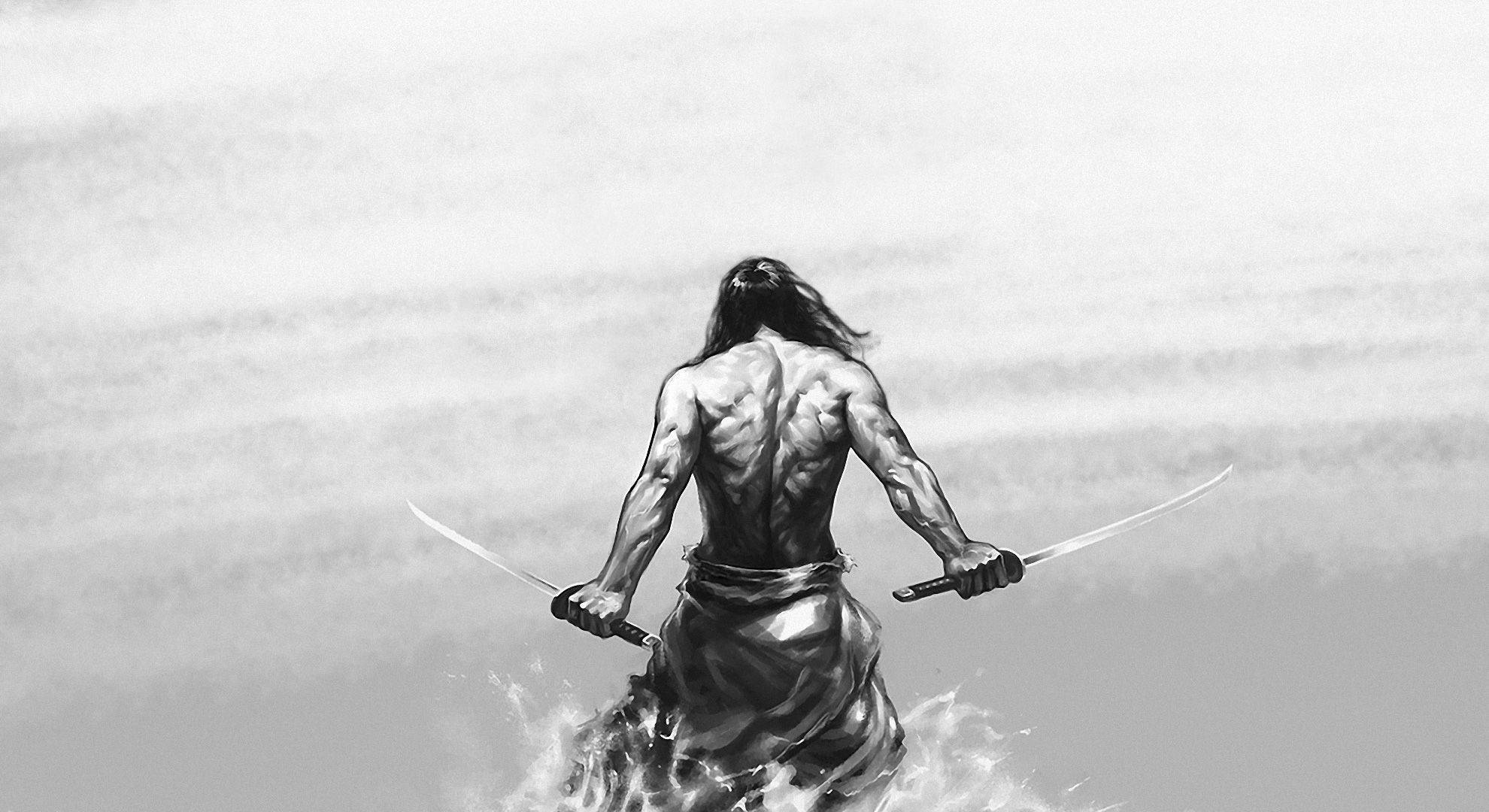 日本武士踏水 壁紙