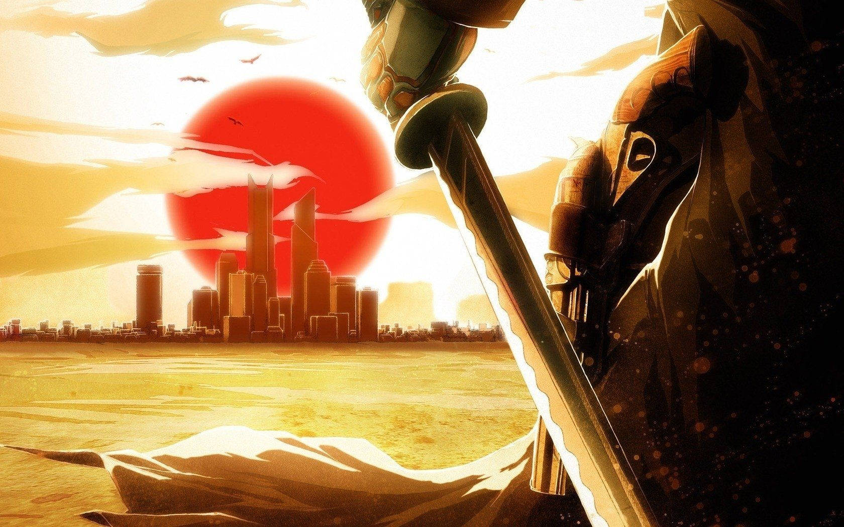 日本武士面對城市 壁紙