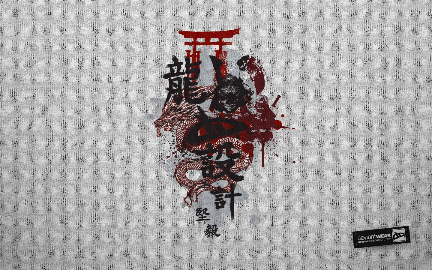 日本武士龍與鳥居 壁紙