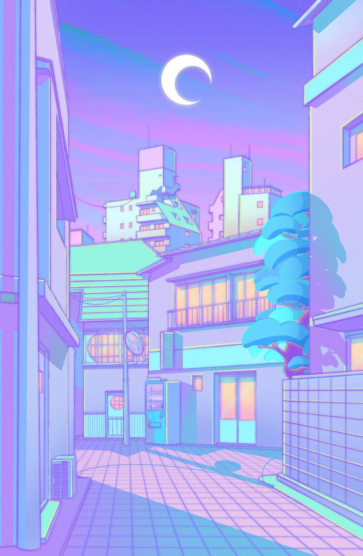 日本粉紫街景壁纸 — 淡紫色 壁紙