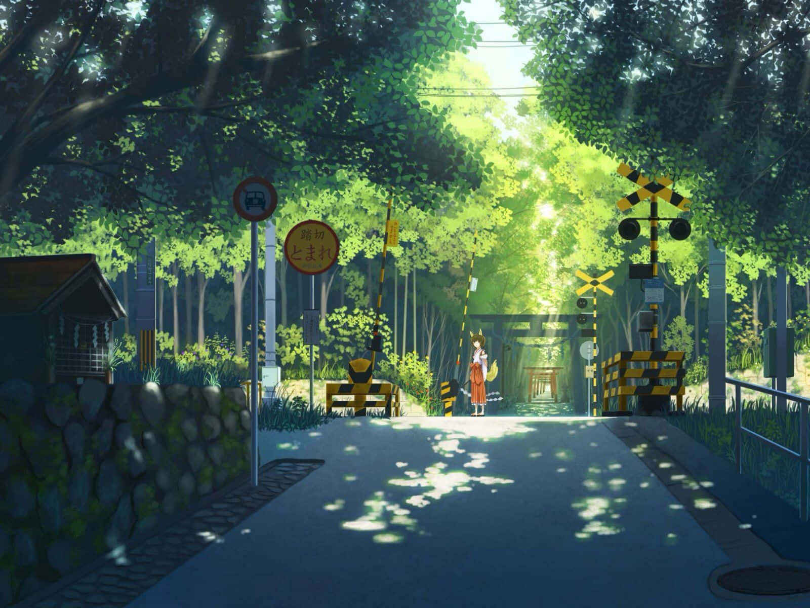 日本綠色動漫街道 壁紙