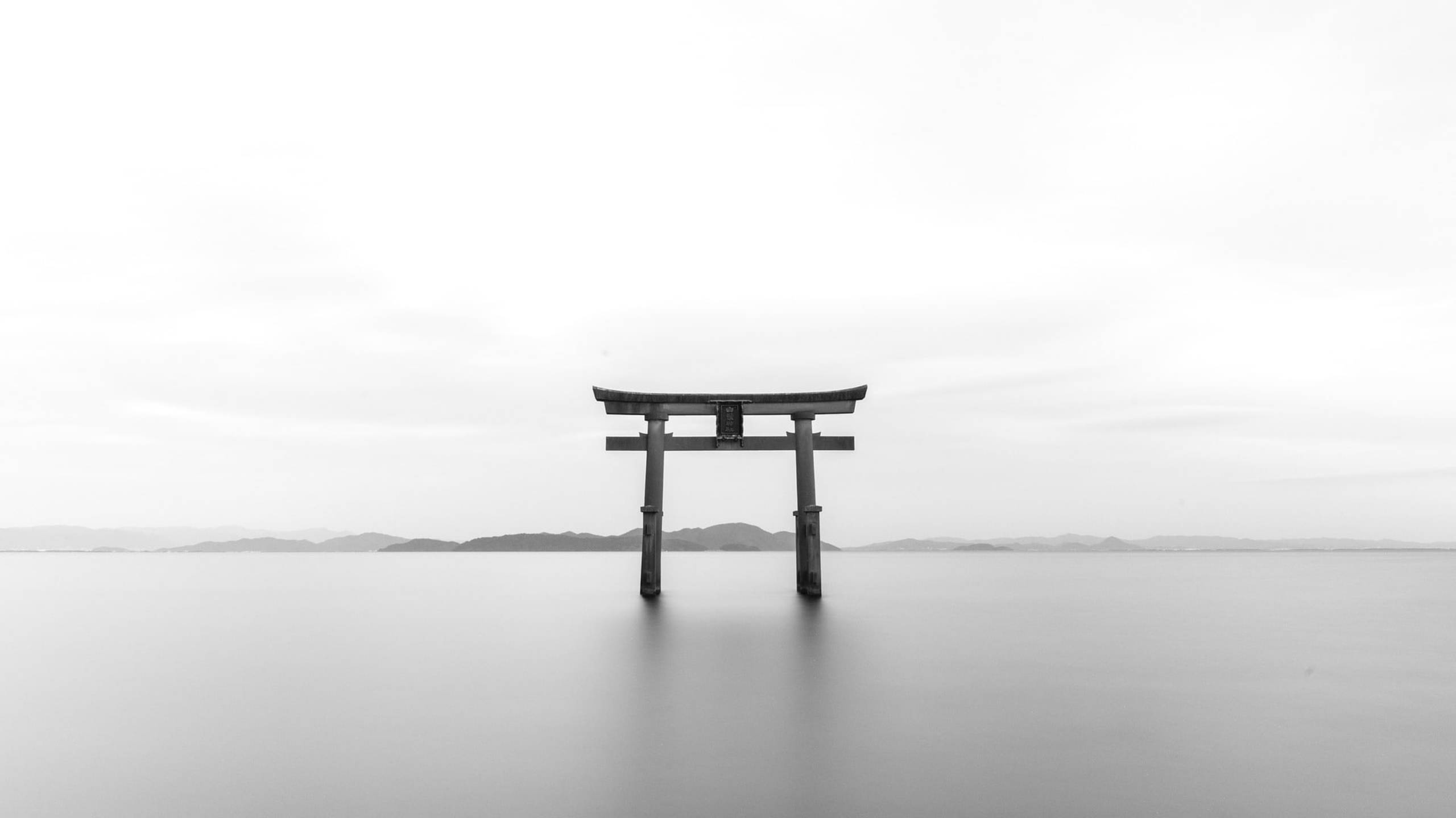 日本莊嚴鳥居的灰階攝影 壁紙