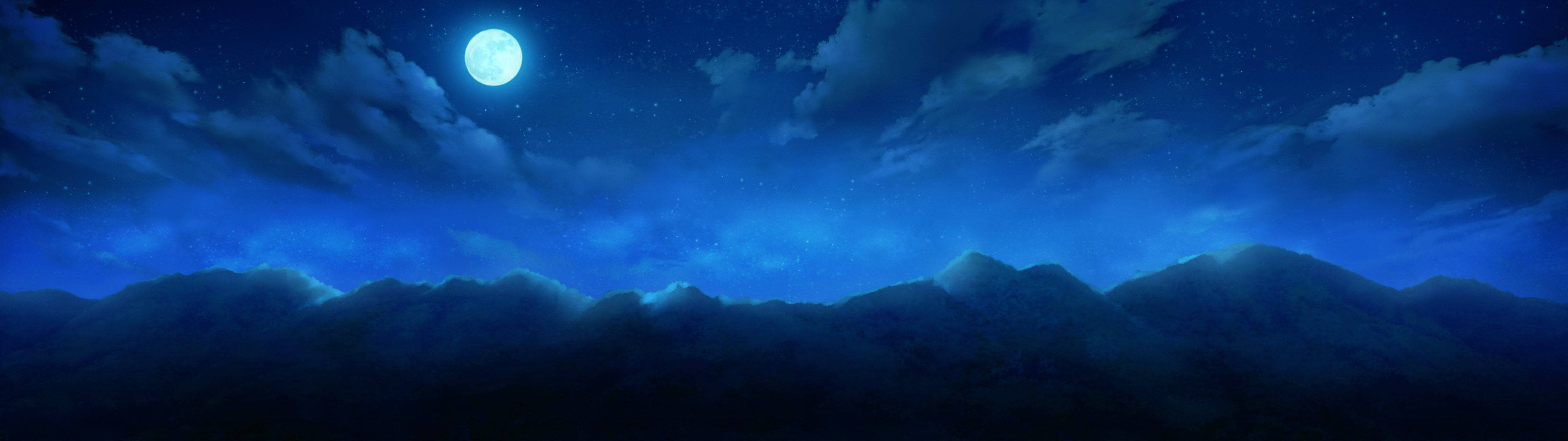 明亮满月闪耀于蓝色夜空 壁紙
