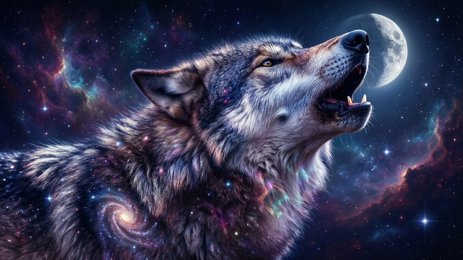 星云月下狼嚎 壁紙