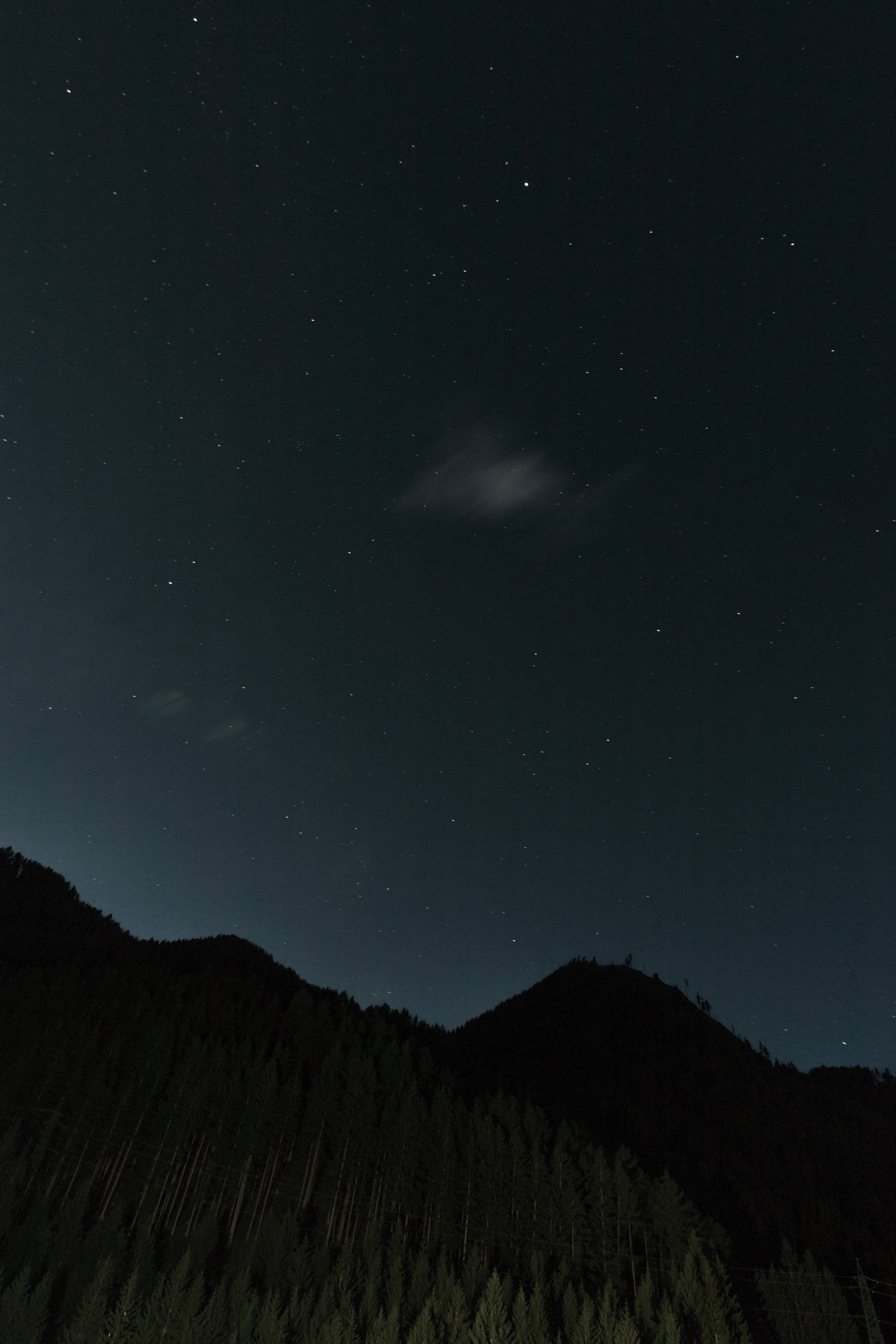 星光燦爛的夜空襯托壯麗山巒剪影 壁紙