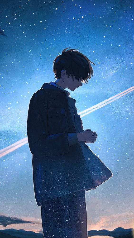 星空下獨自一人的男孩動漫 壁紙