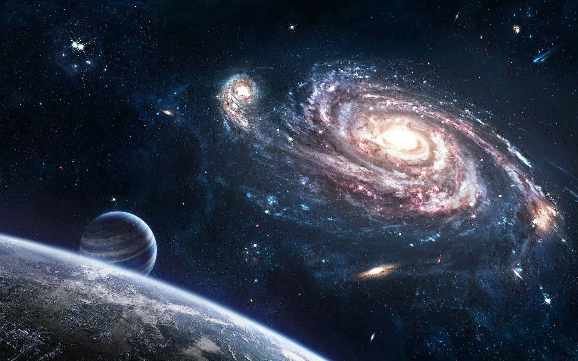 星系太空背景與行星 壁紙
