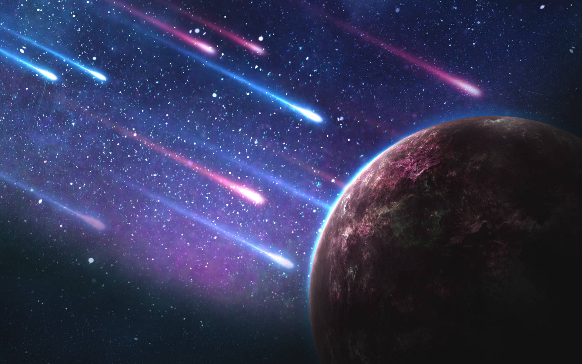 星系月亮與流星 壁紙