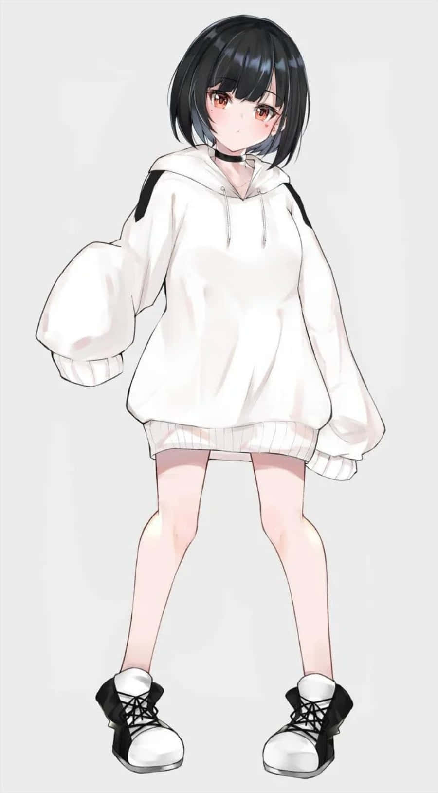 時尚動漫女孩穿著潮流連帽衫！ 壁紙