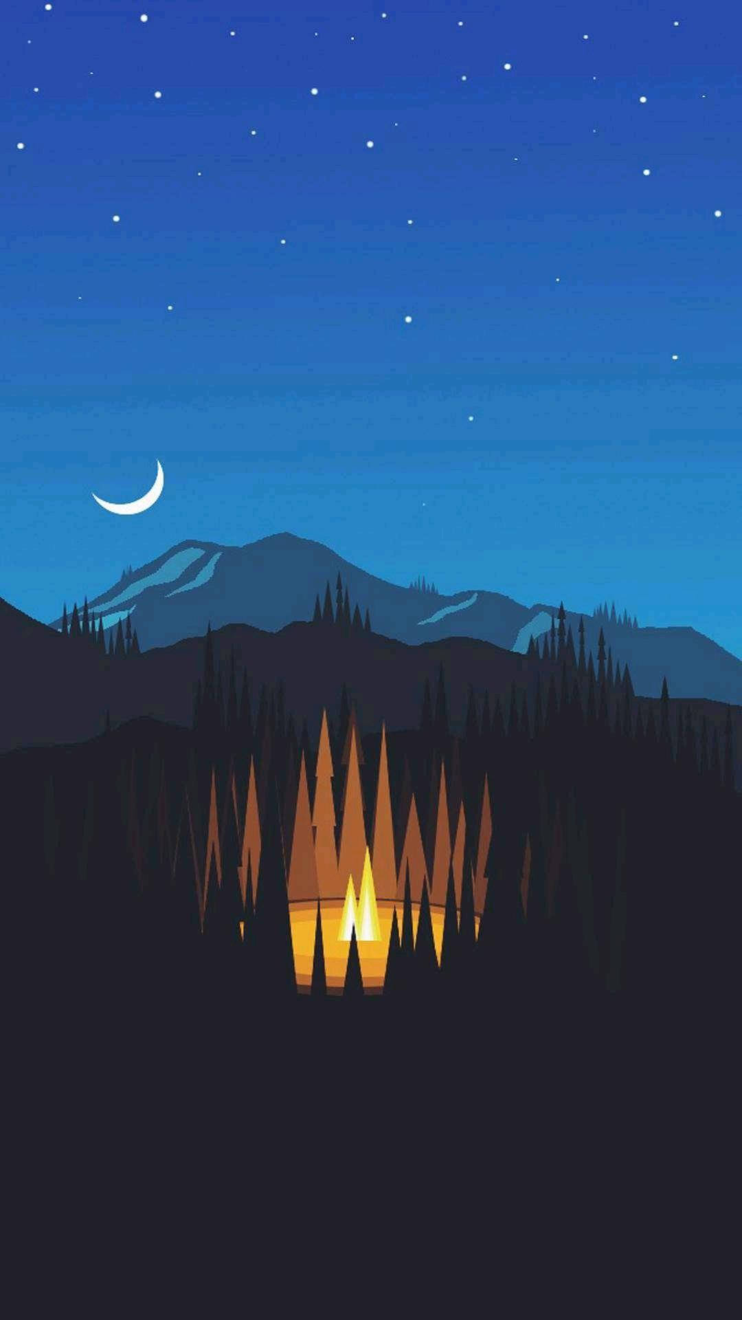 暗夜森林篝火手机壁纸 壁紙