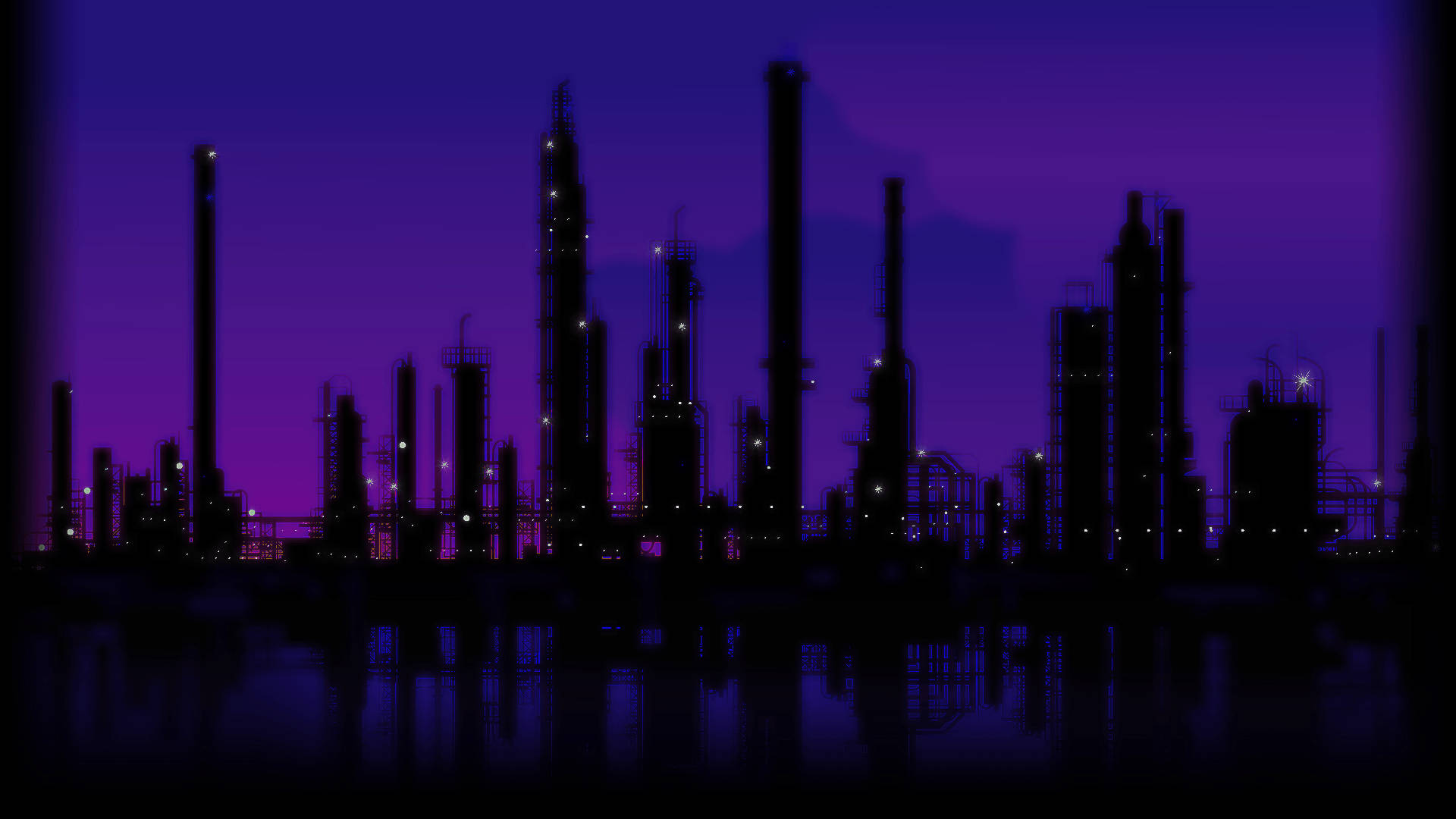 暗紫色美學湖畔城市建築 壁紙