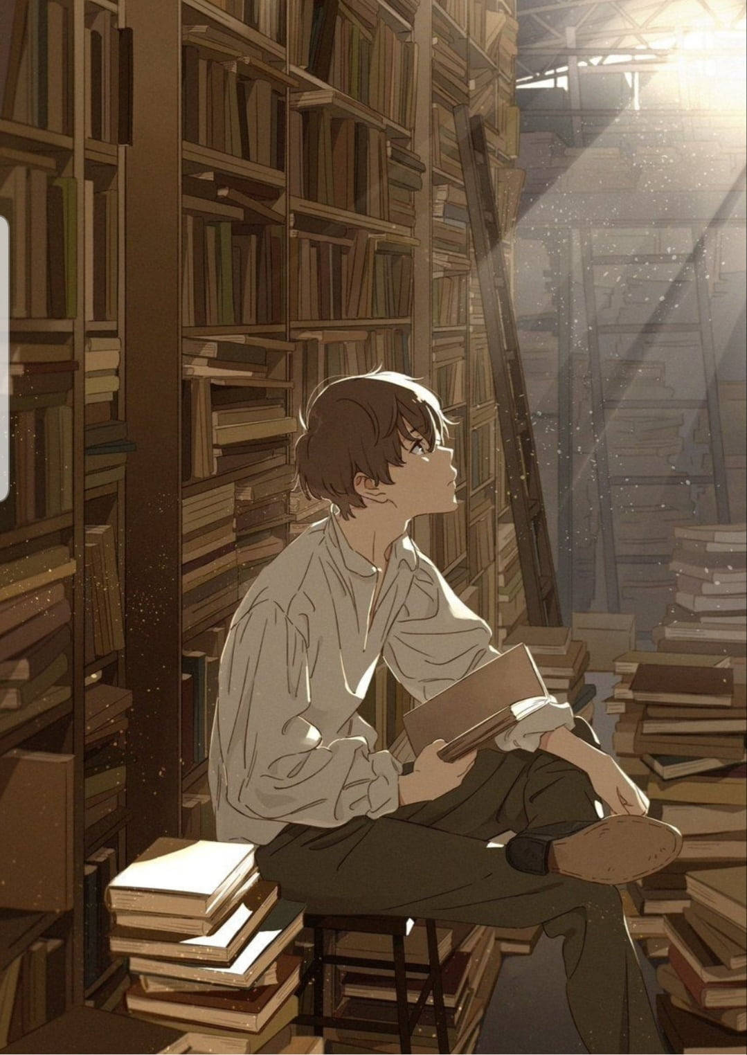 書堆上的動漫少年 壁紙
