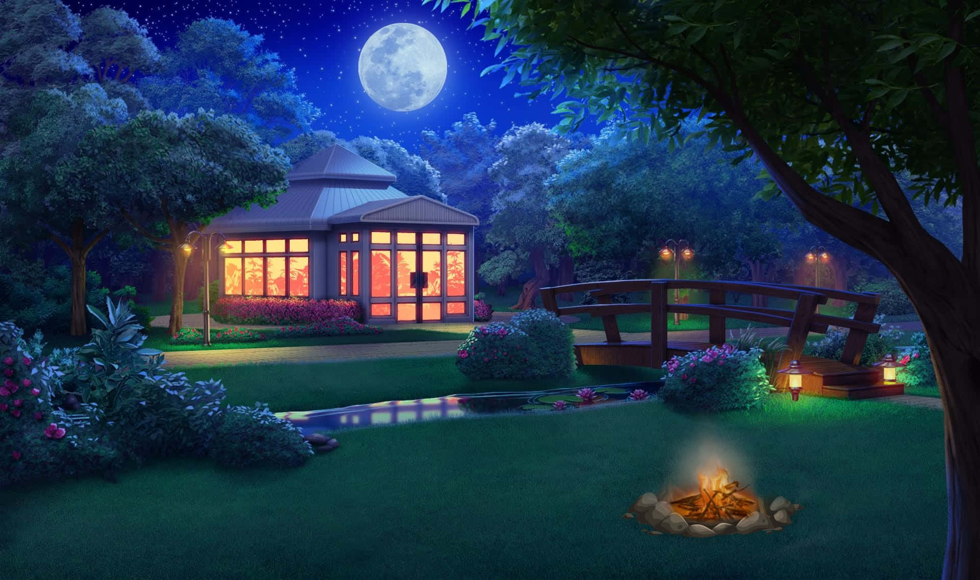 月光下公園夜景戶外背景 壁紙