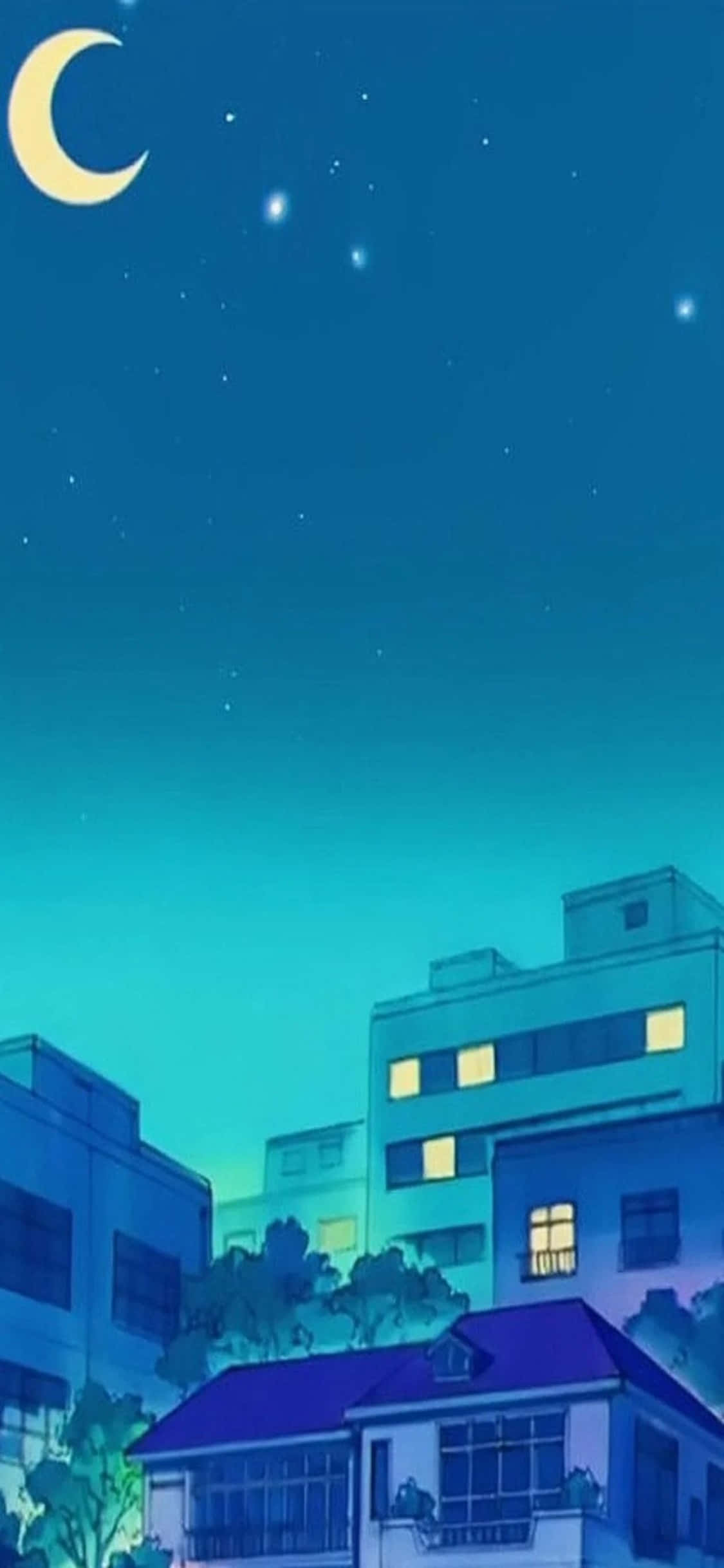 月色下的夜晚与房屋 壁紙