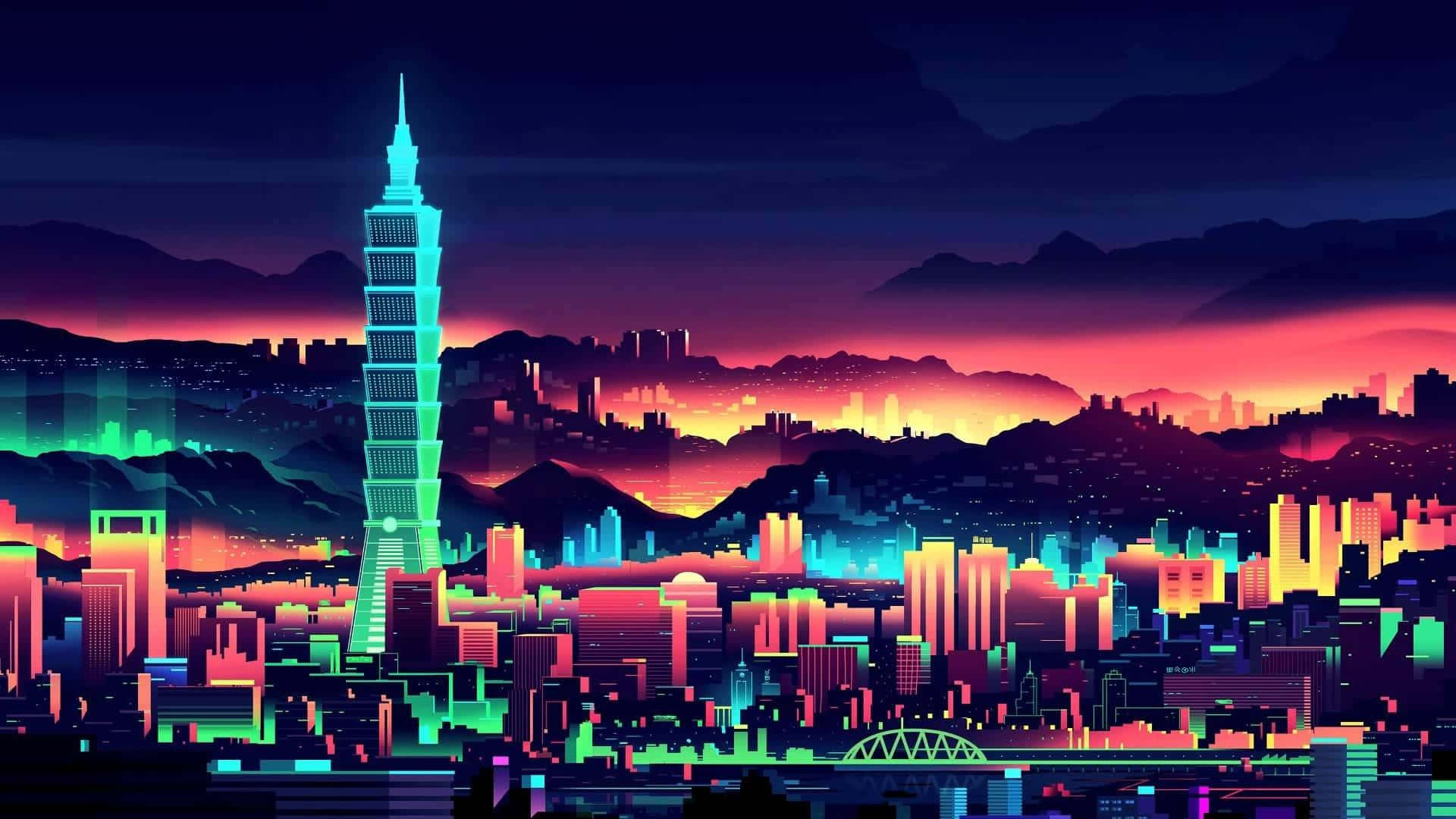 未來城市夜景霓虹景觀 壁紙