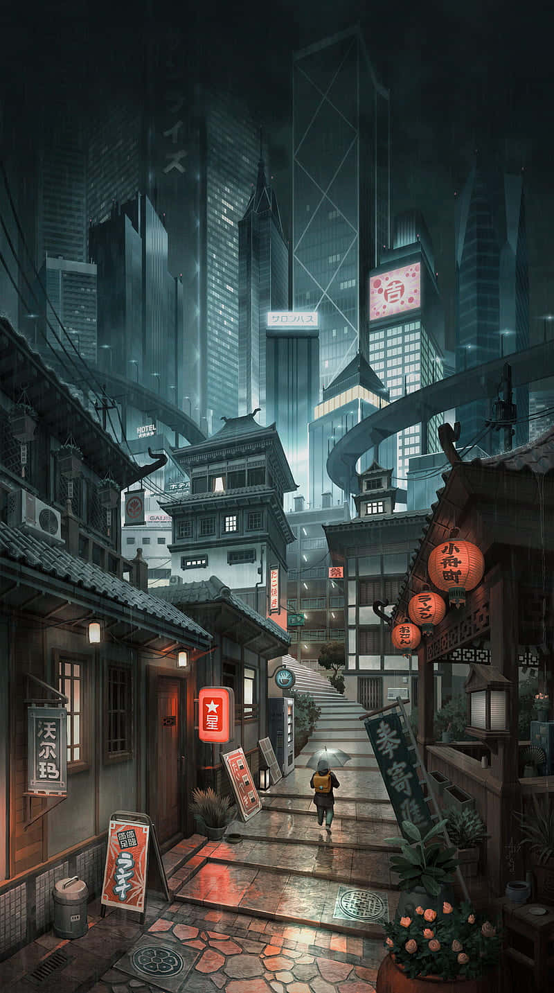 東京動漫夜晚的城市景觀 壁紙