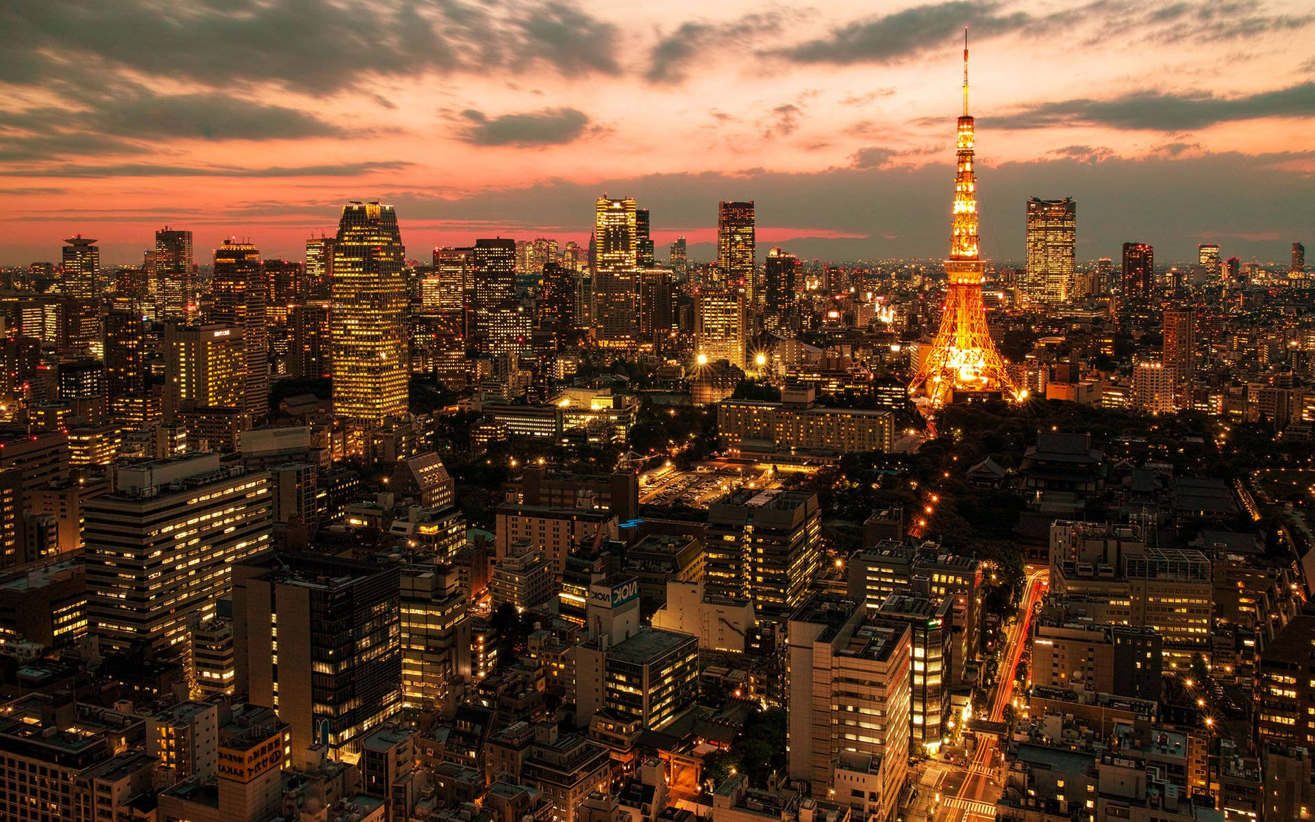 東京鐵塔的金色日落 壁紙