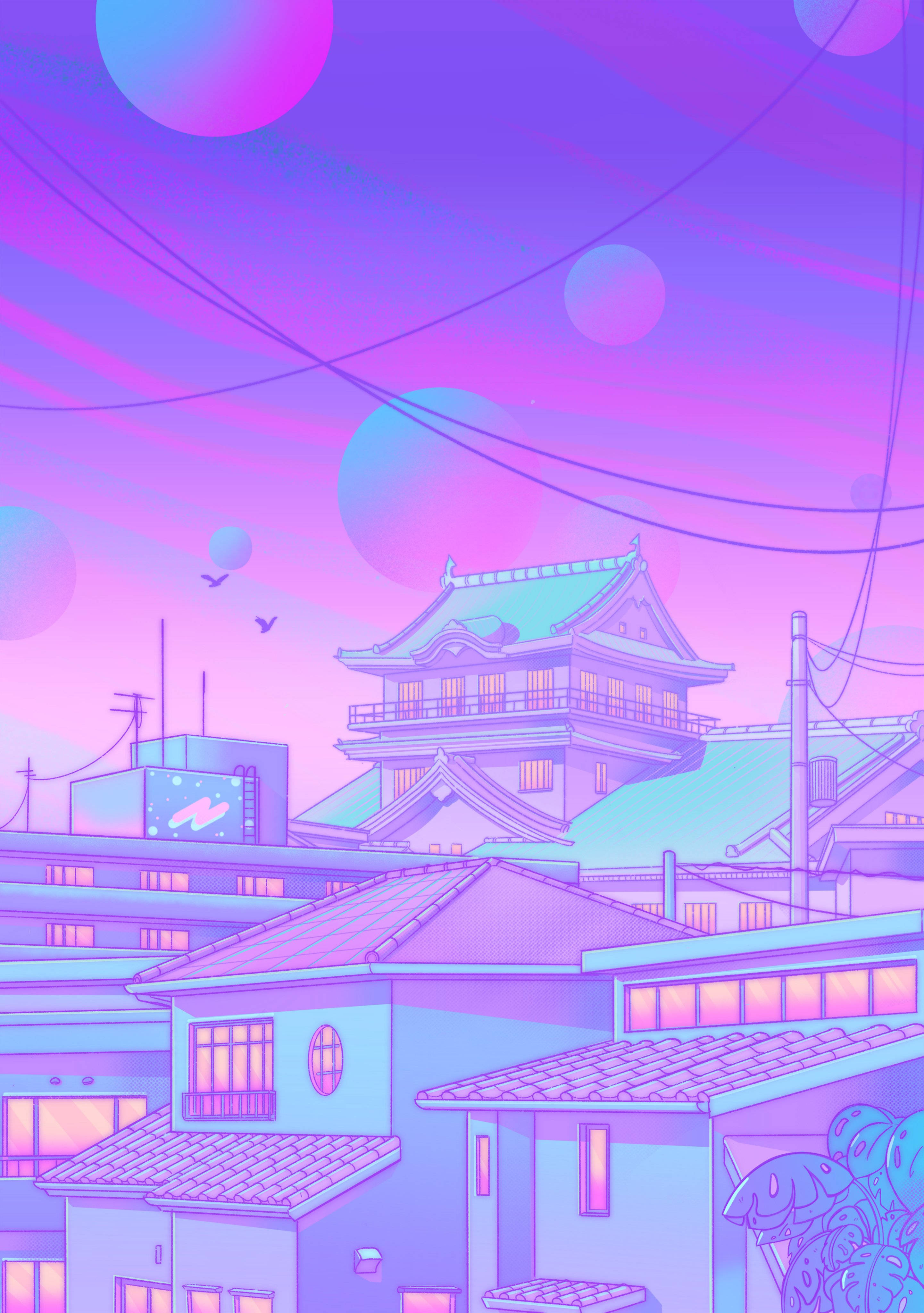 柔和日系美學的街區球體 壁紙