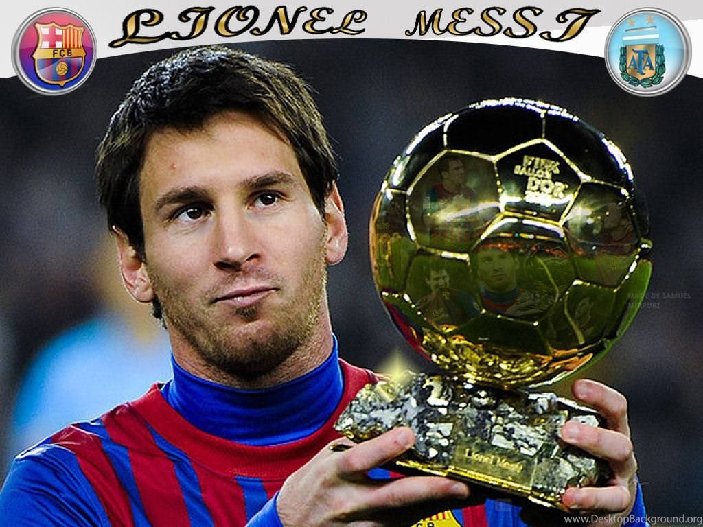 梅西手持2013年FIFA金球獎桌布
