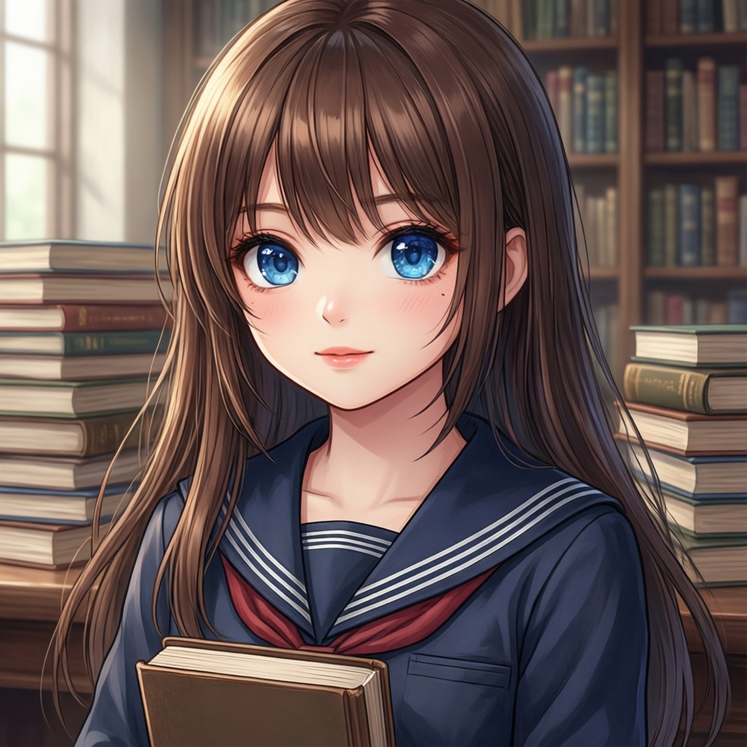棕发图书馆女孩 壁紙