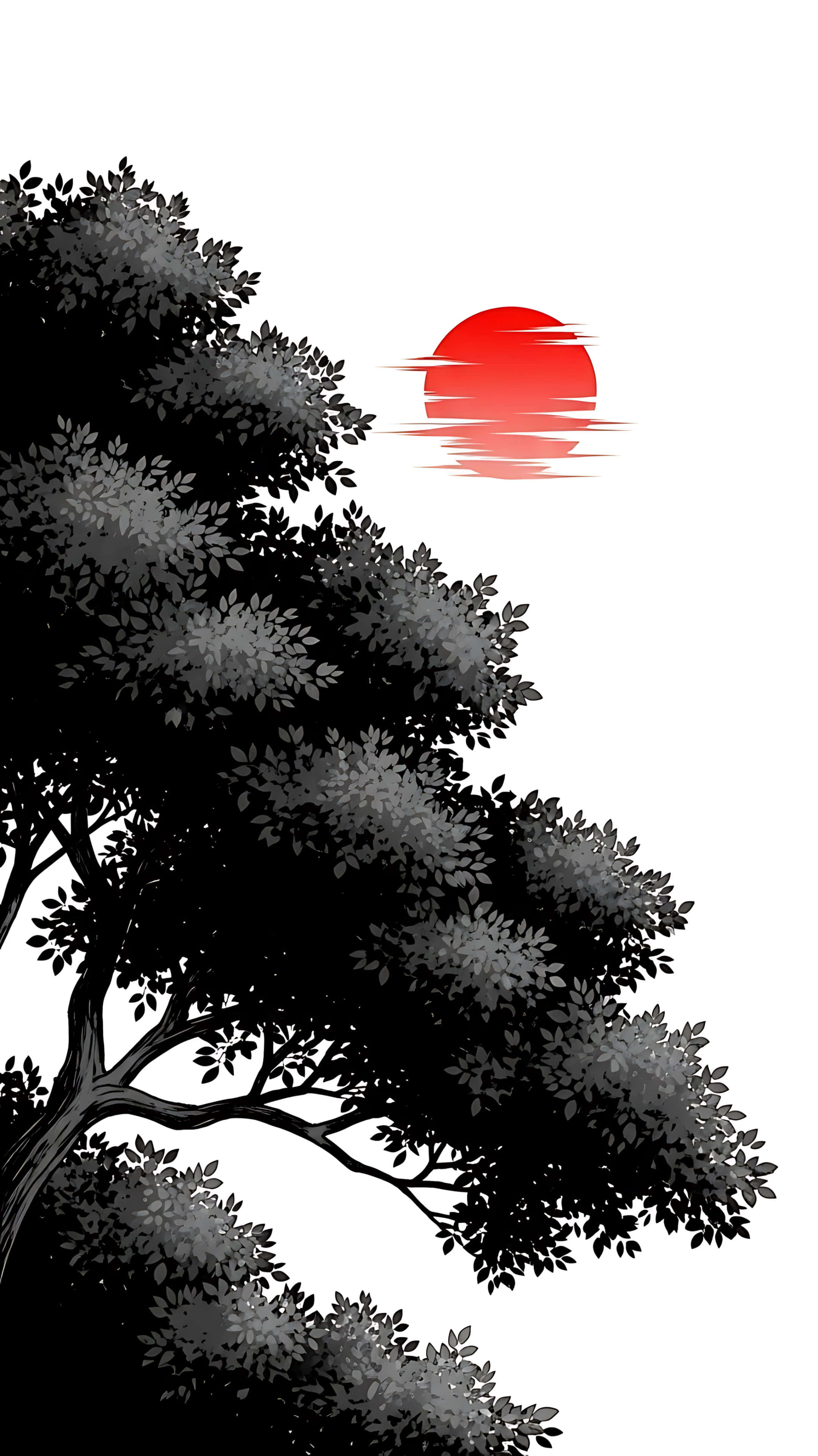 樹影夕陽墨韻 壁紙