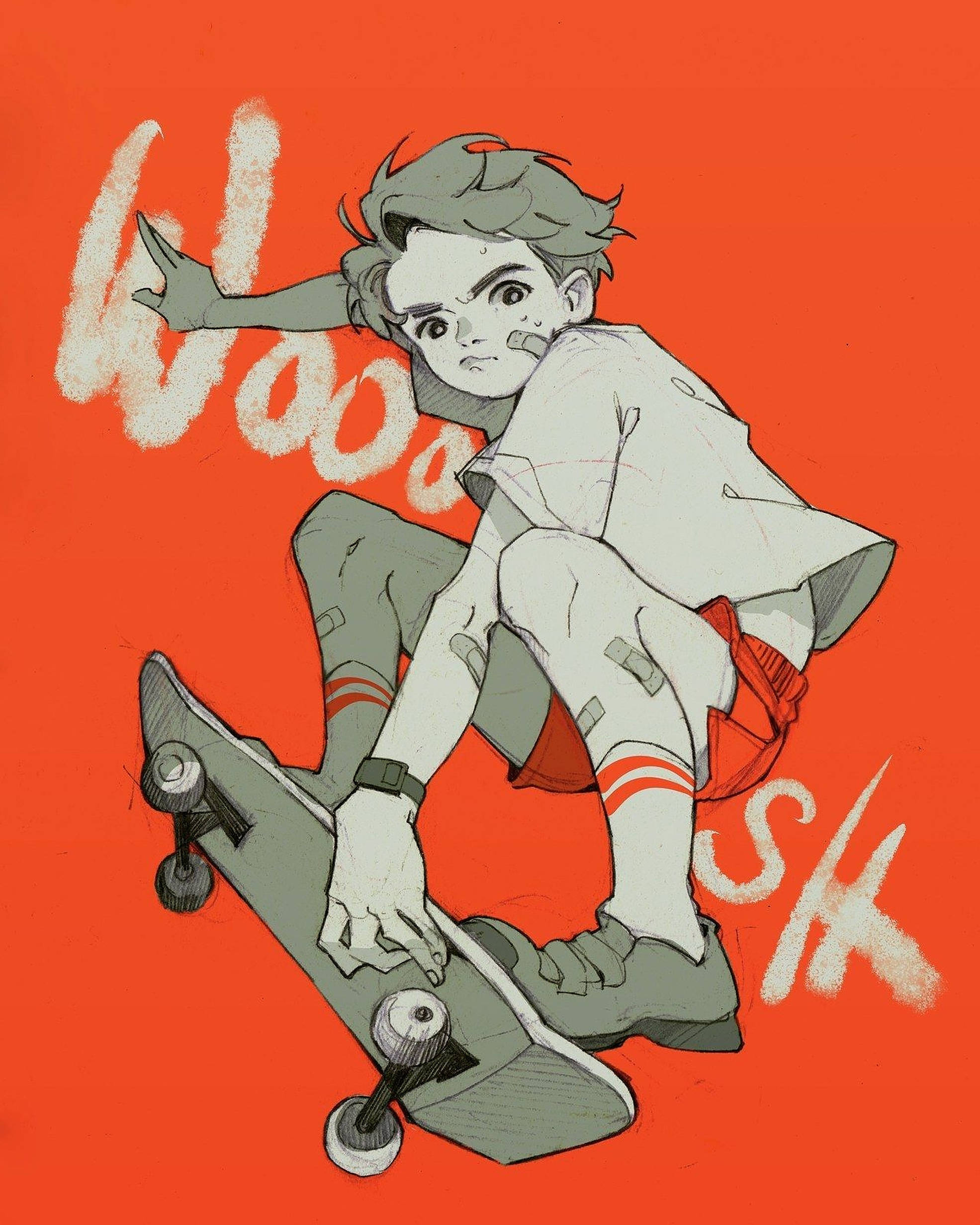 橘色美學滑板少年 壁紙