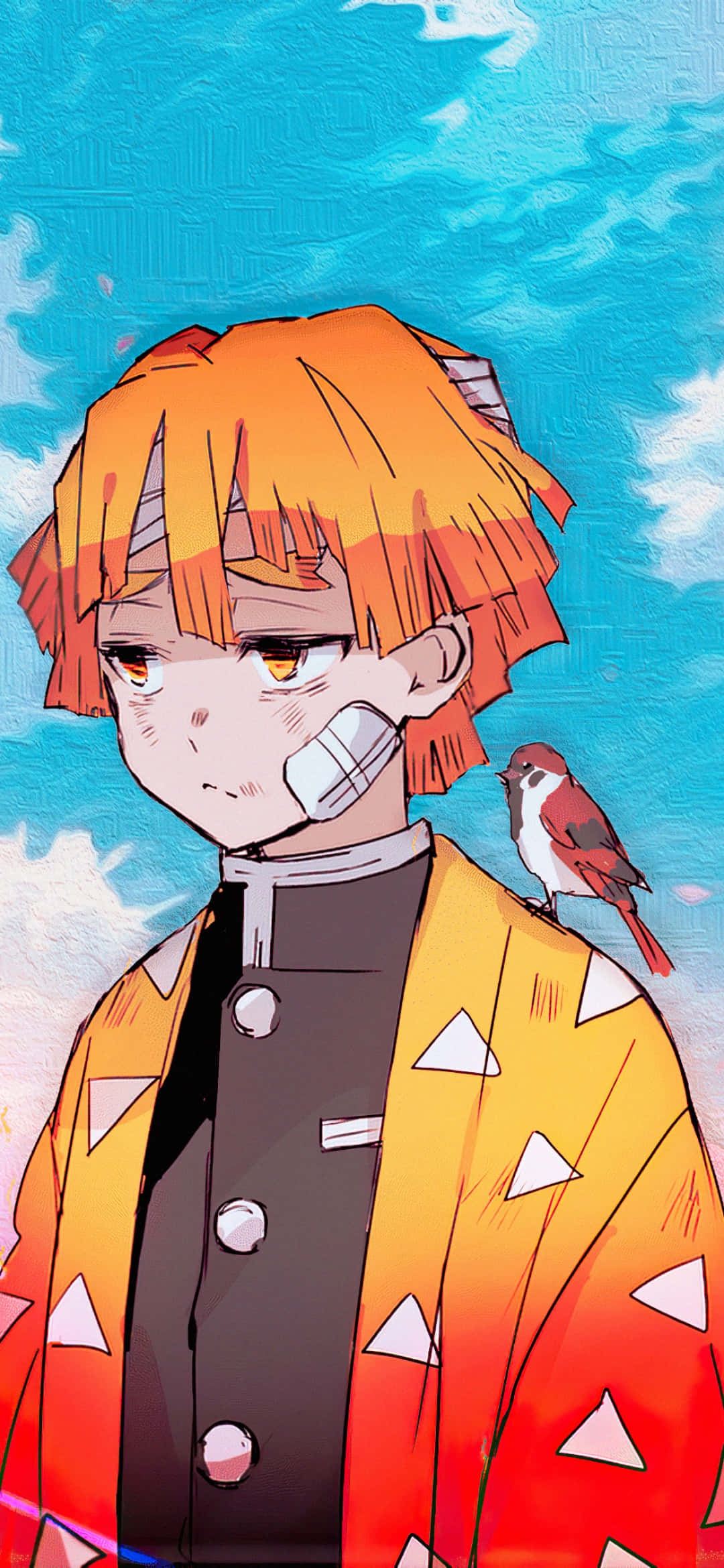 橘色頭髮的男子，肩上站著一隻鳥 壁紙