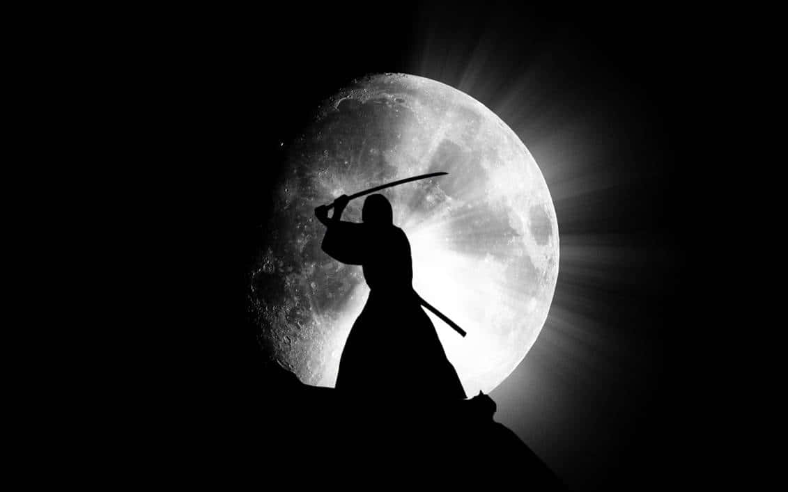 武士動畫剪影與明月