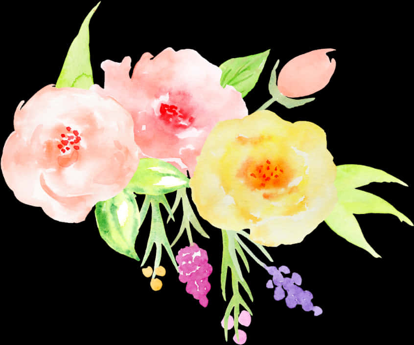 水彩粉黄花卉艺术作品 壁紙